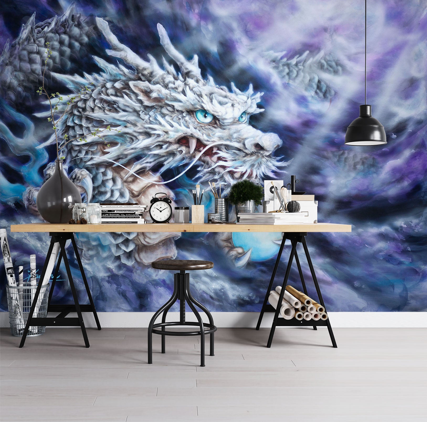 3D White Dragon 5548 Kayomi Harai Wall Mural Wall Murals