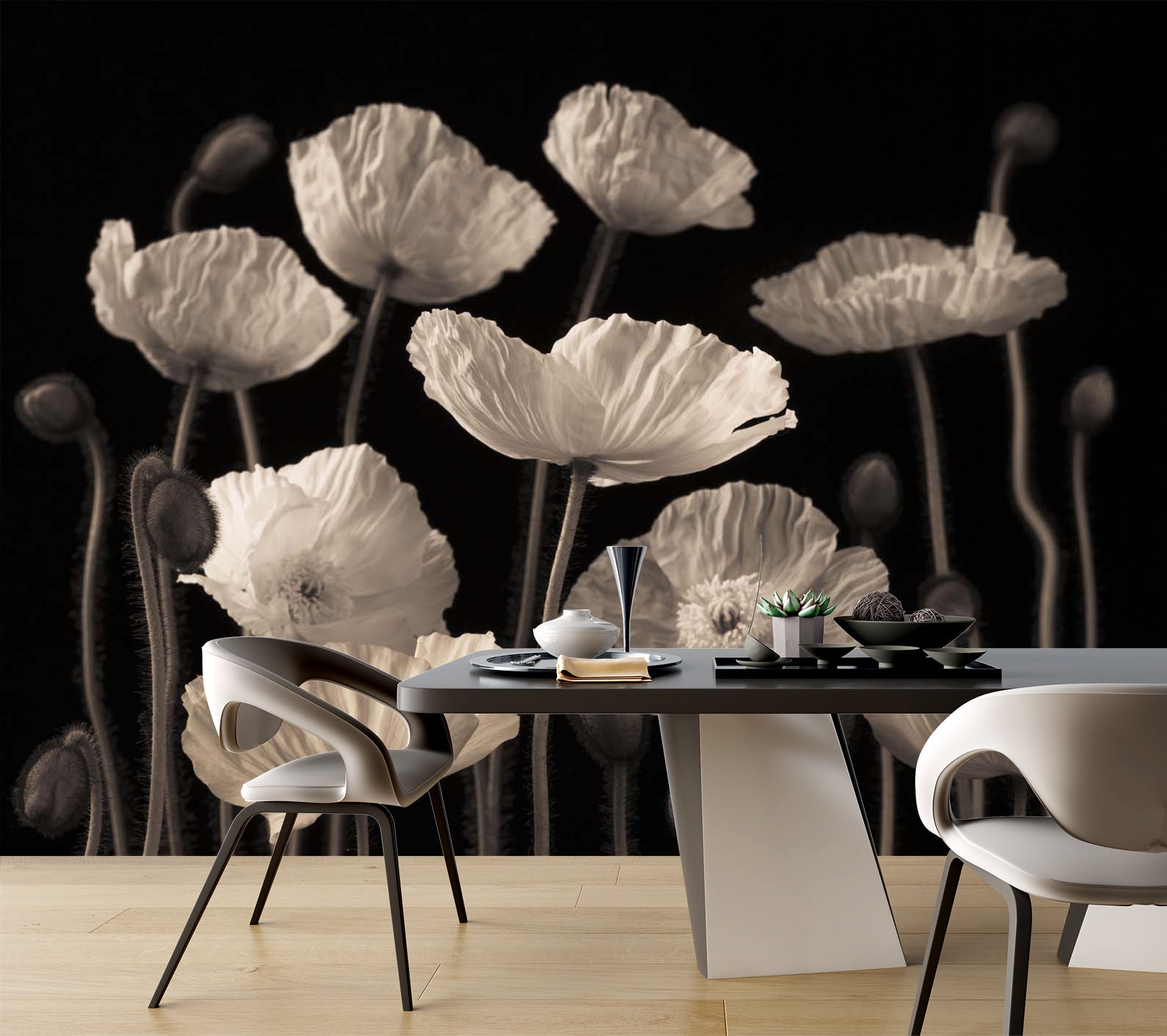 3D White Poppies 005 Assaf Frank Wall Mural Wall Murals