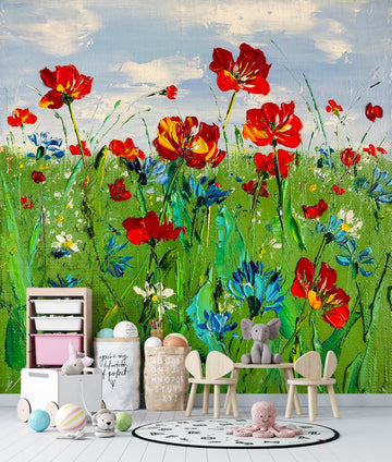 3D Red Flower Grass 247 Skromova Marina Wall Mural Wall Murals