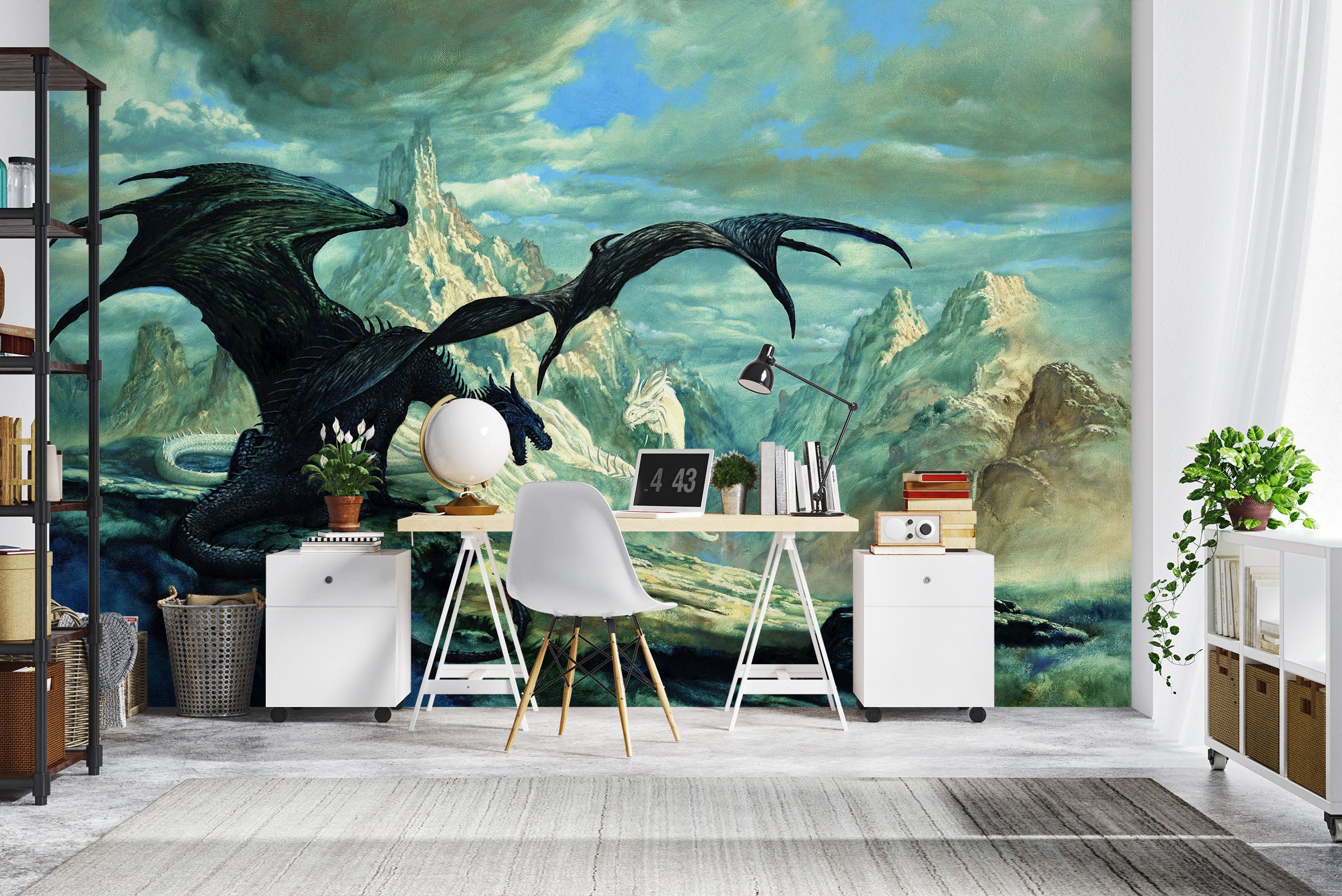 3D Snow Mountain Black Dragon 7064 Ciruelo Wall Mural Wall Murals