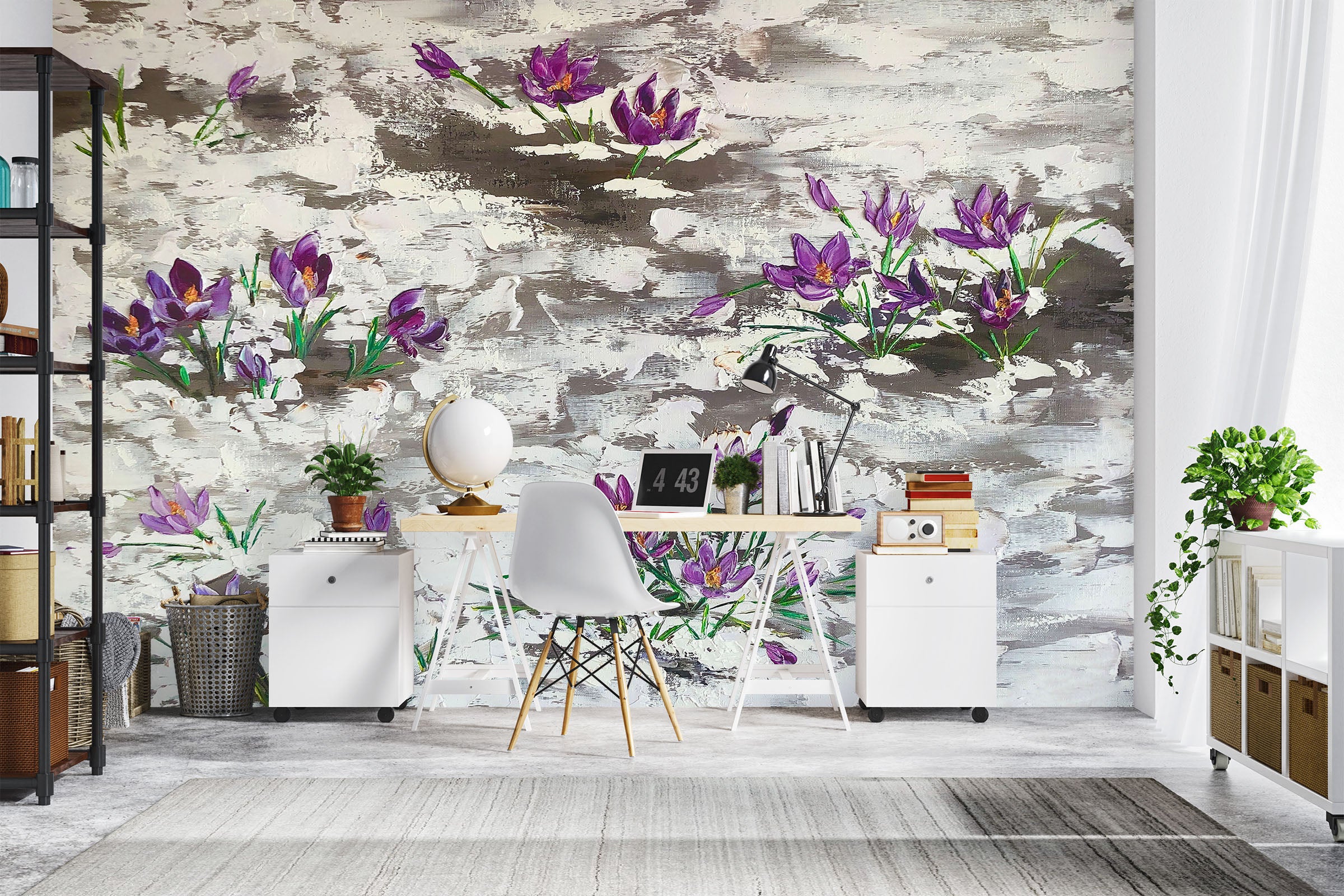 3D Purple Painted Flowers 202 Skromova Marina Wall Mural Wall Murals