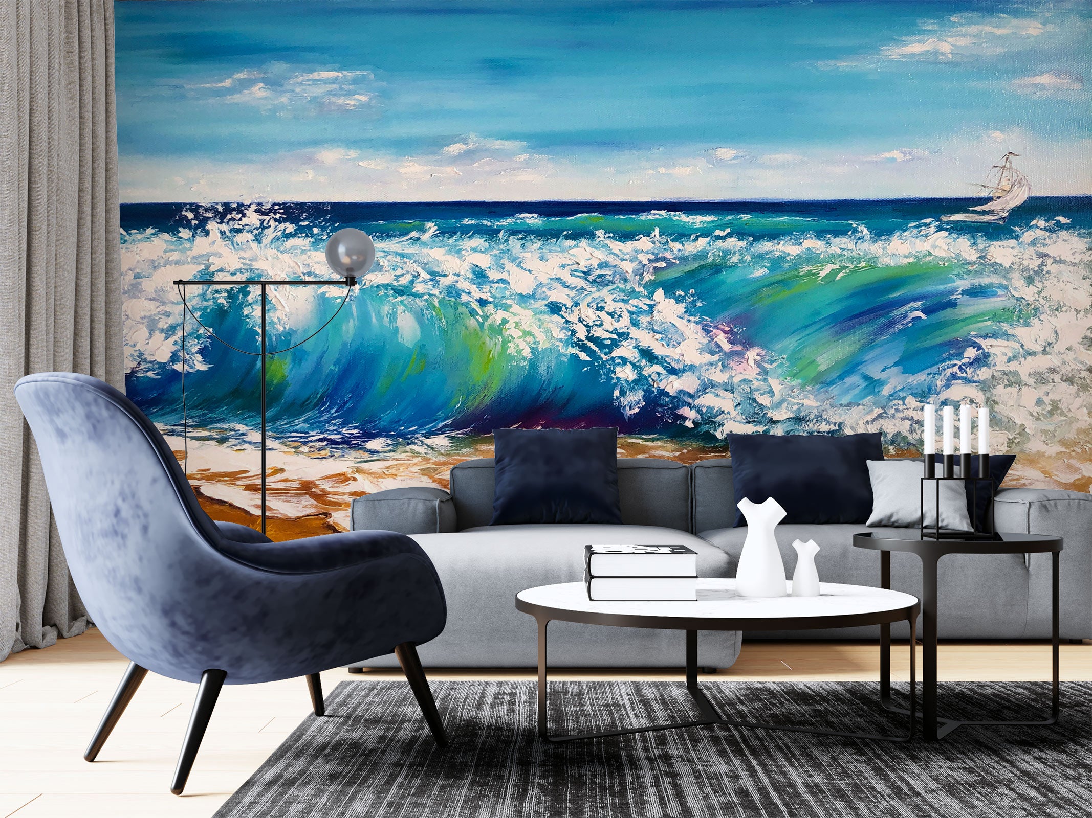 3D Painted Waves 132 Skromova Marina Wall Mural Wall Murals