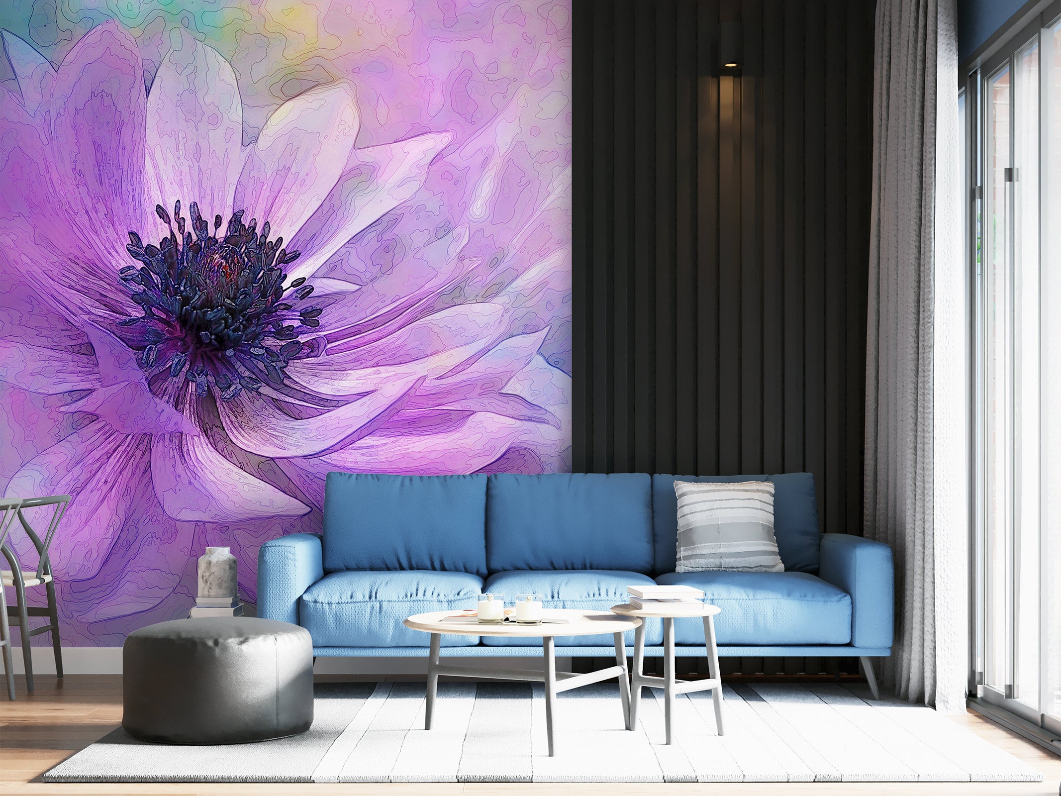 3D Purple Flowers 9166 Alius Herb Wall Mural Wall Murals