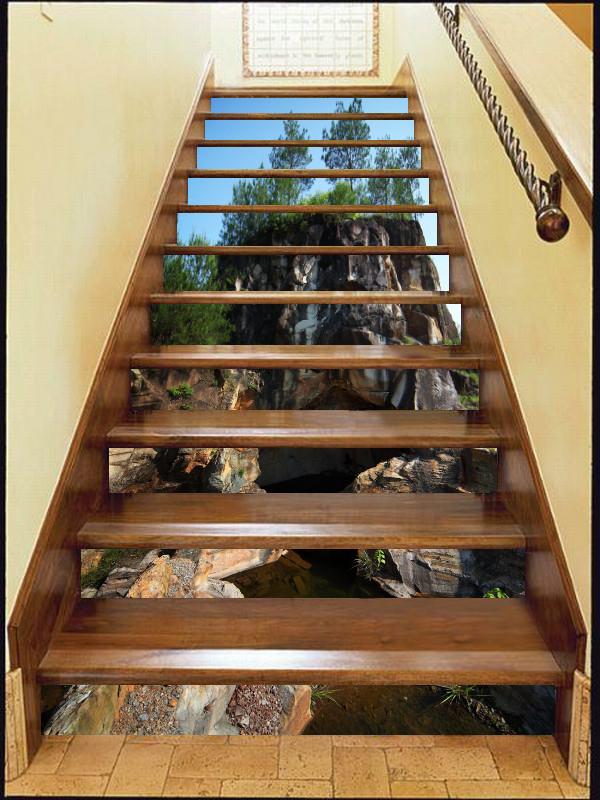 3D Stone Mountains Trees 50 Stair Risers Wallpaper AJ Wallpaper 