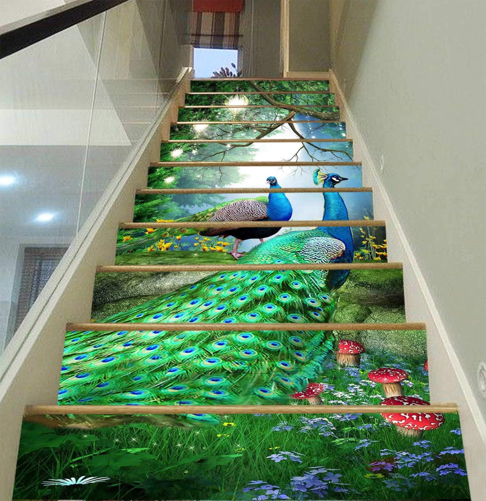 3D Forest Peacocks 1548 Stair Risers Wallpaper AJ Wallpaper 