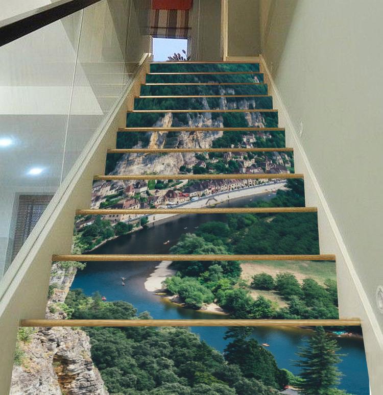 3D Mountains Town 398 Stair Risers Wallpaper AJ Wallpaper 