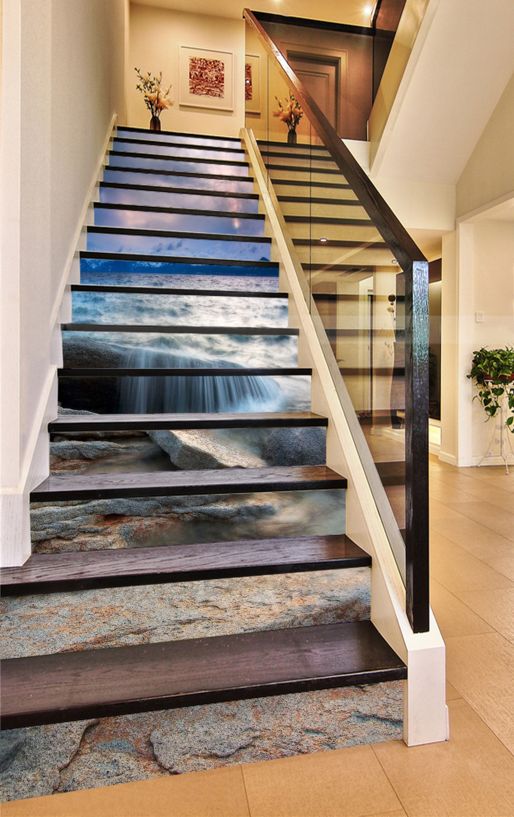 3D Lakeside Rocks 760 Stair Risers Wallpaper AJ Wallpaper 