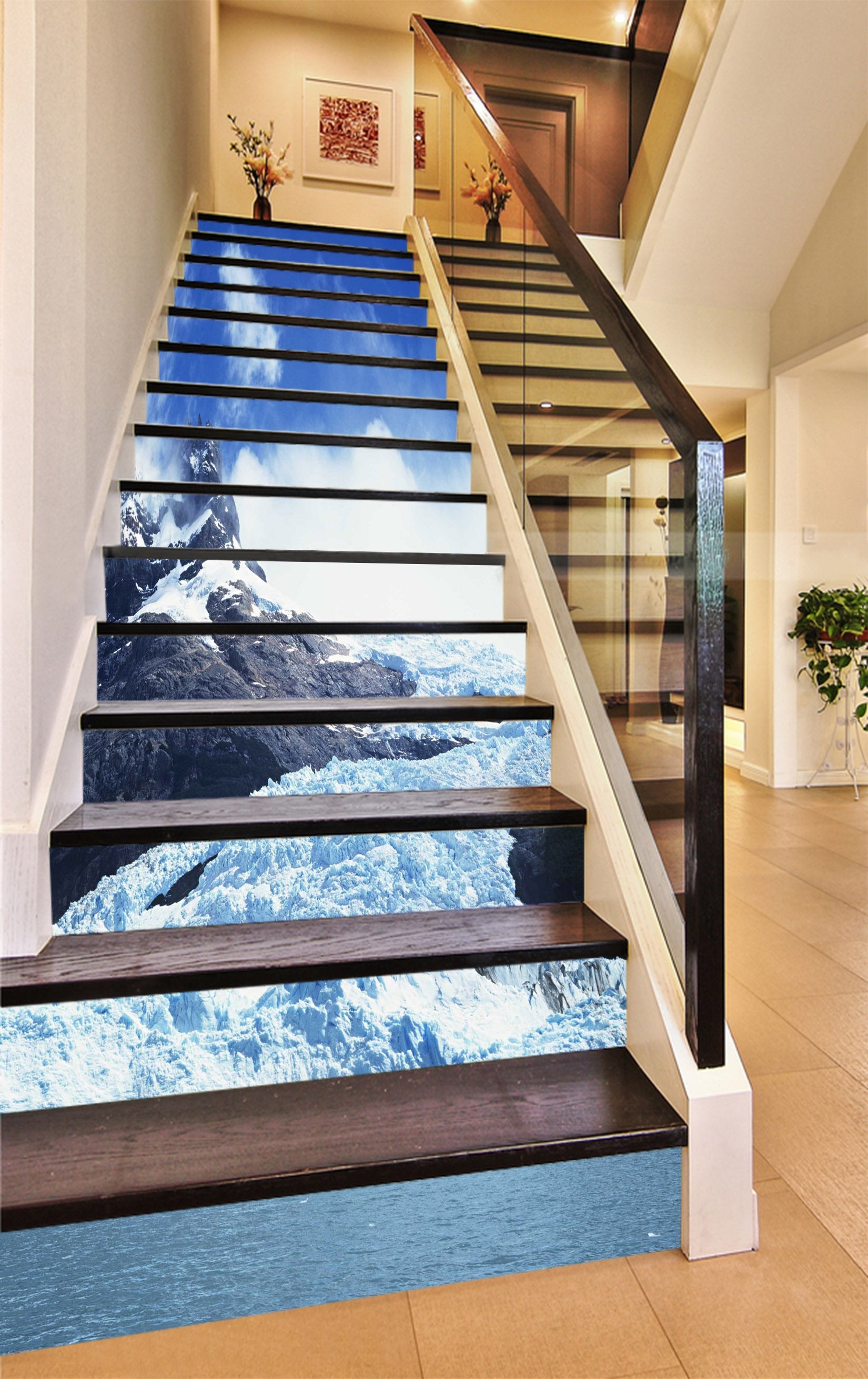 3D Snow Mountain Lake 1182 Stair Risers Wallpaper AJ Wallpaper 