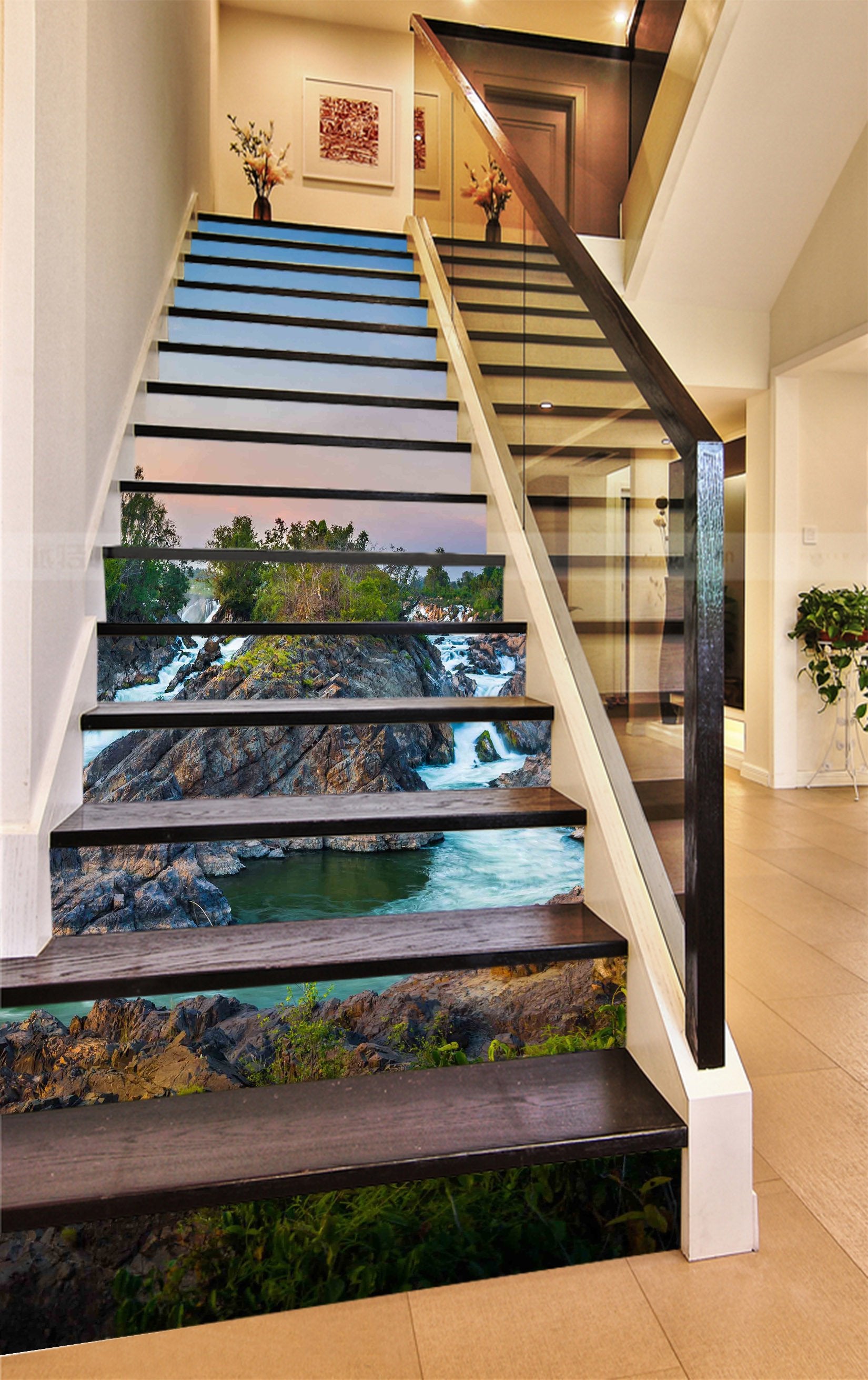 3D River Confluence 864 Stair Risers Wallpaper AJ Wallpaper 