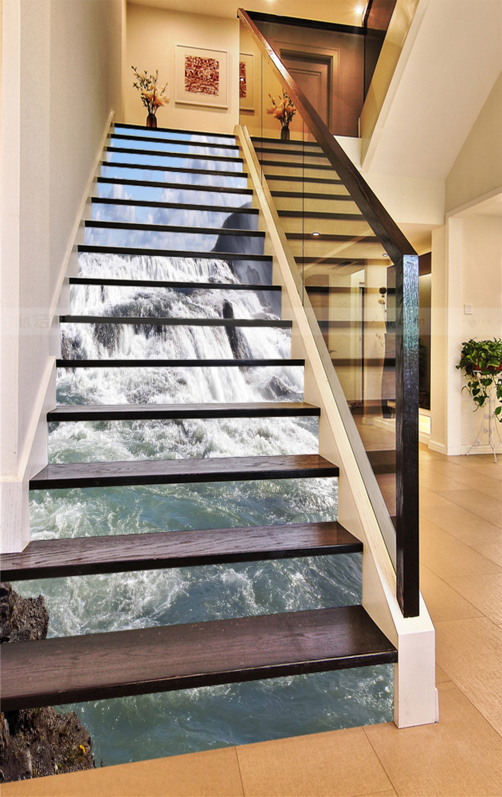 3D Pentium River Falls 835 Stair Risers Wallpaper AJ Wallpaper 