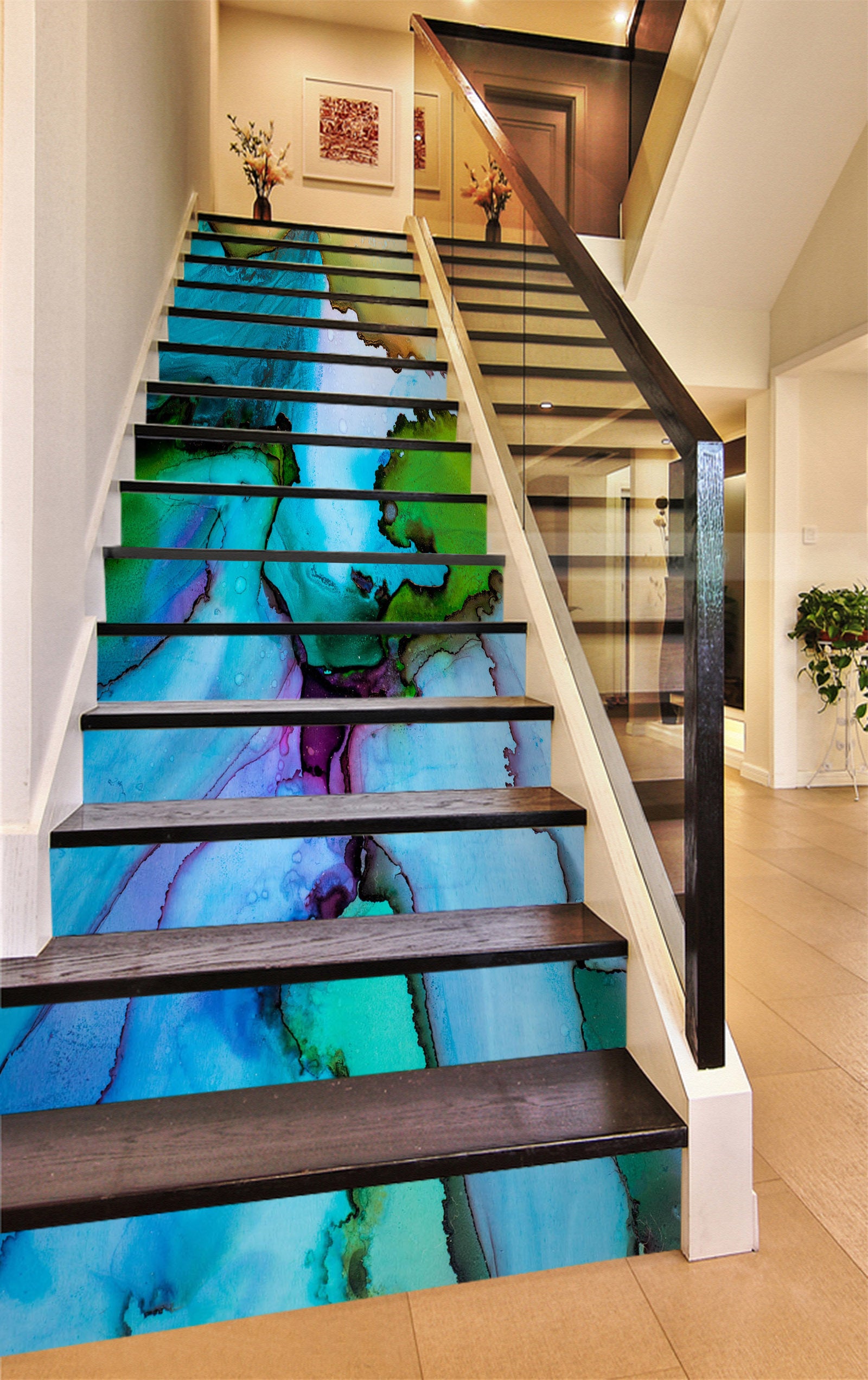 3D Fluorescent Graphic Mountains 615 Stair Risers