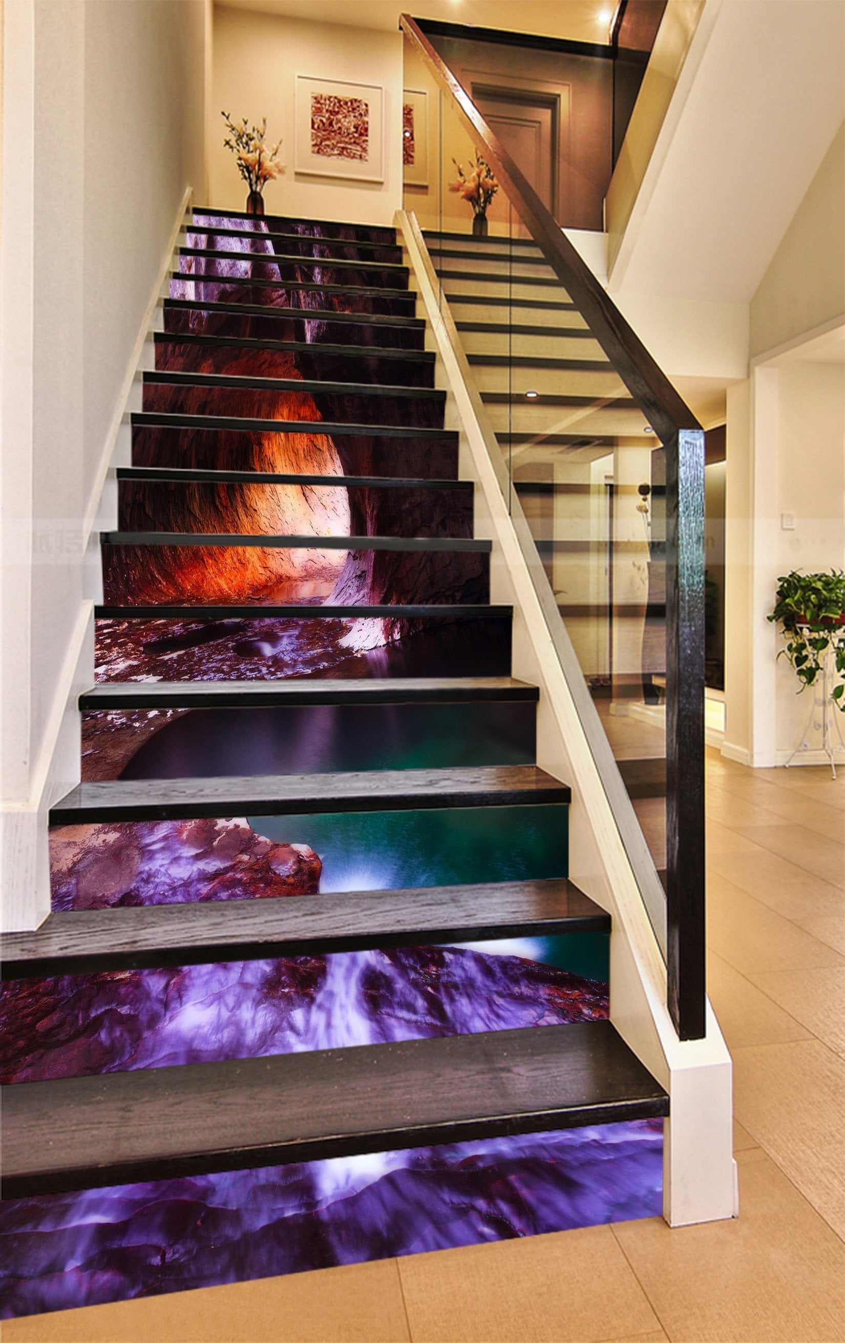 3D Calm Cave Lake 805 Stair Risers Wallpaper AJ Wallpaper 