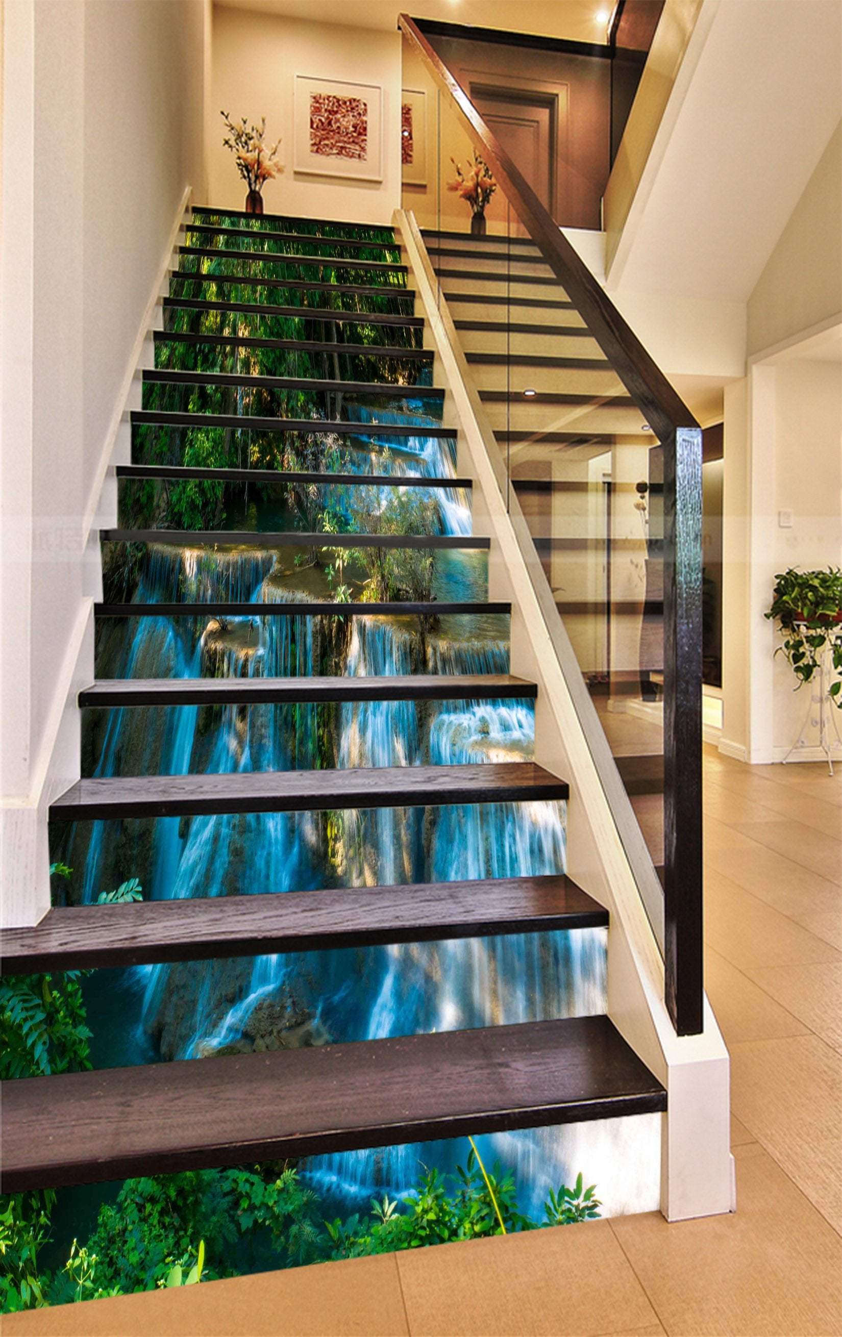 3D Forest Shiny Waterfalls 890 Stair Risers Wallpaper AJ Wallpaper 