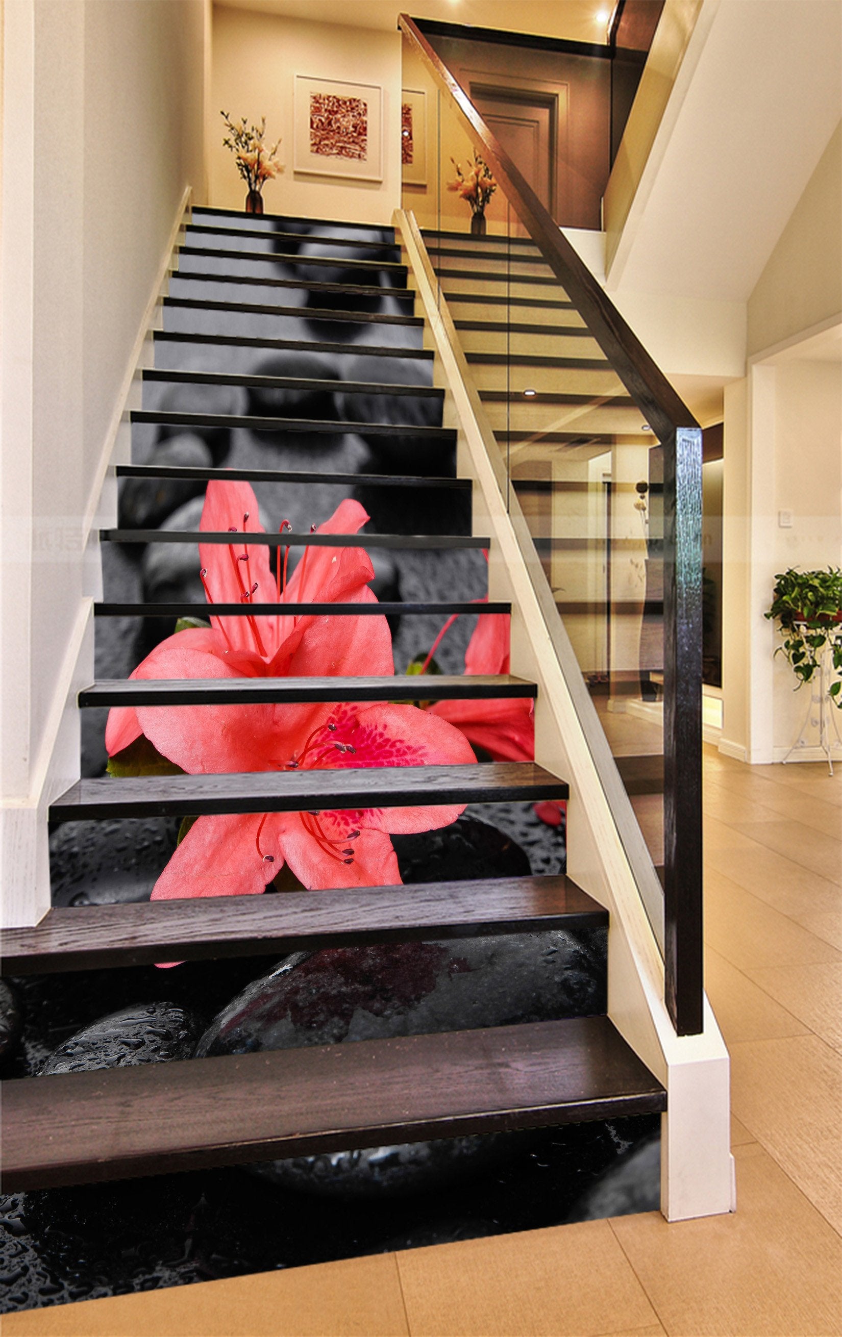 3D Flowers And Stones 831 Stair Risers Wallpaper AJ Wallpaper 