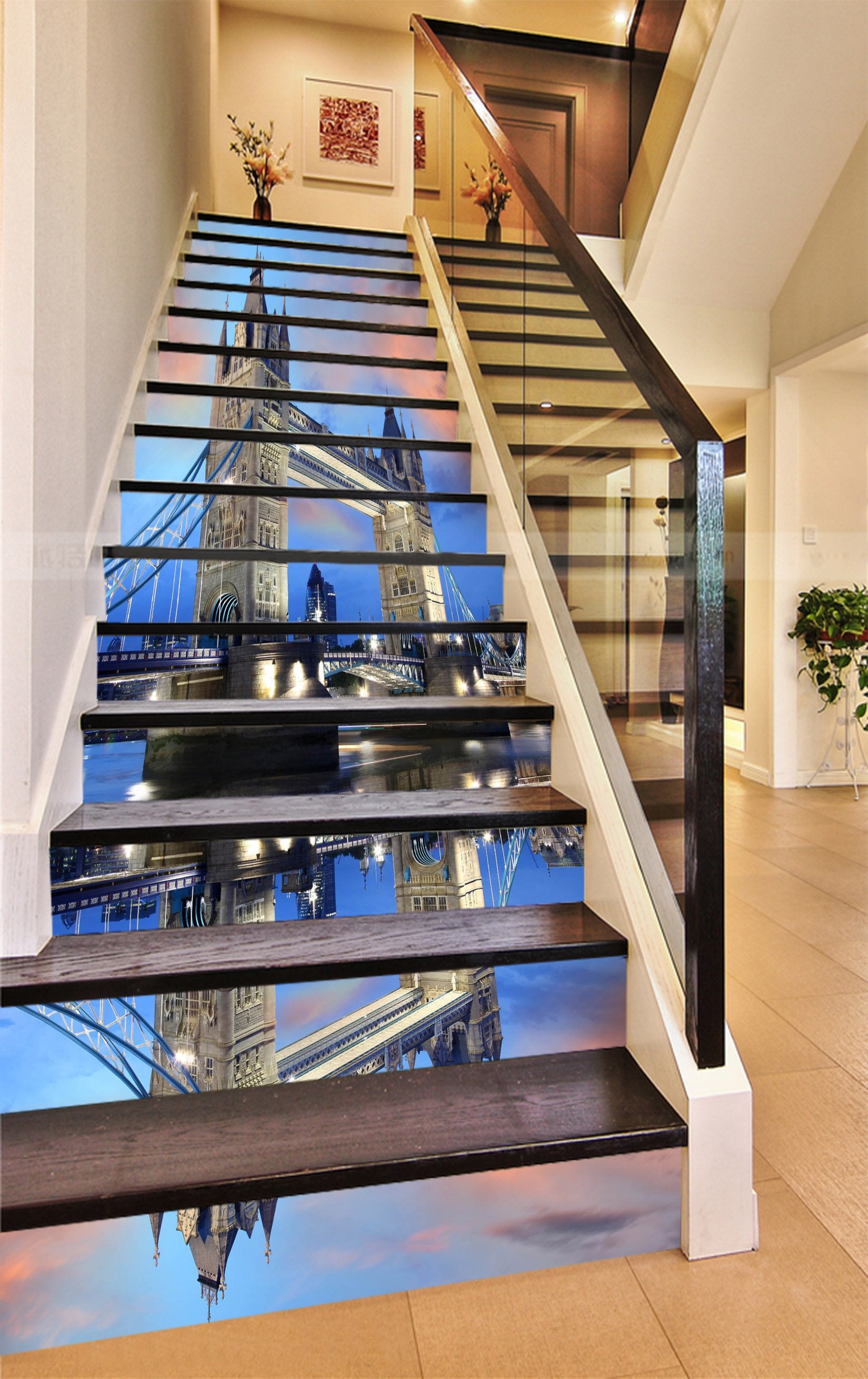 3D London Tower Bridge 866 Stair Risers Wallpaper AJ Wallpaper 