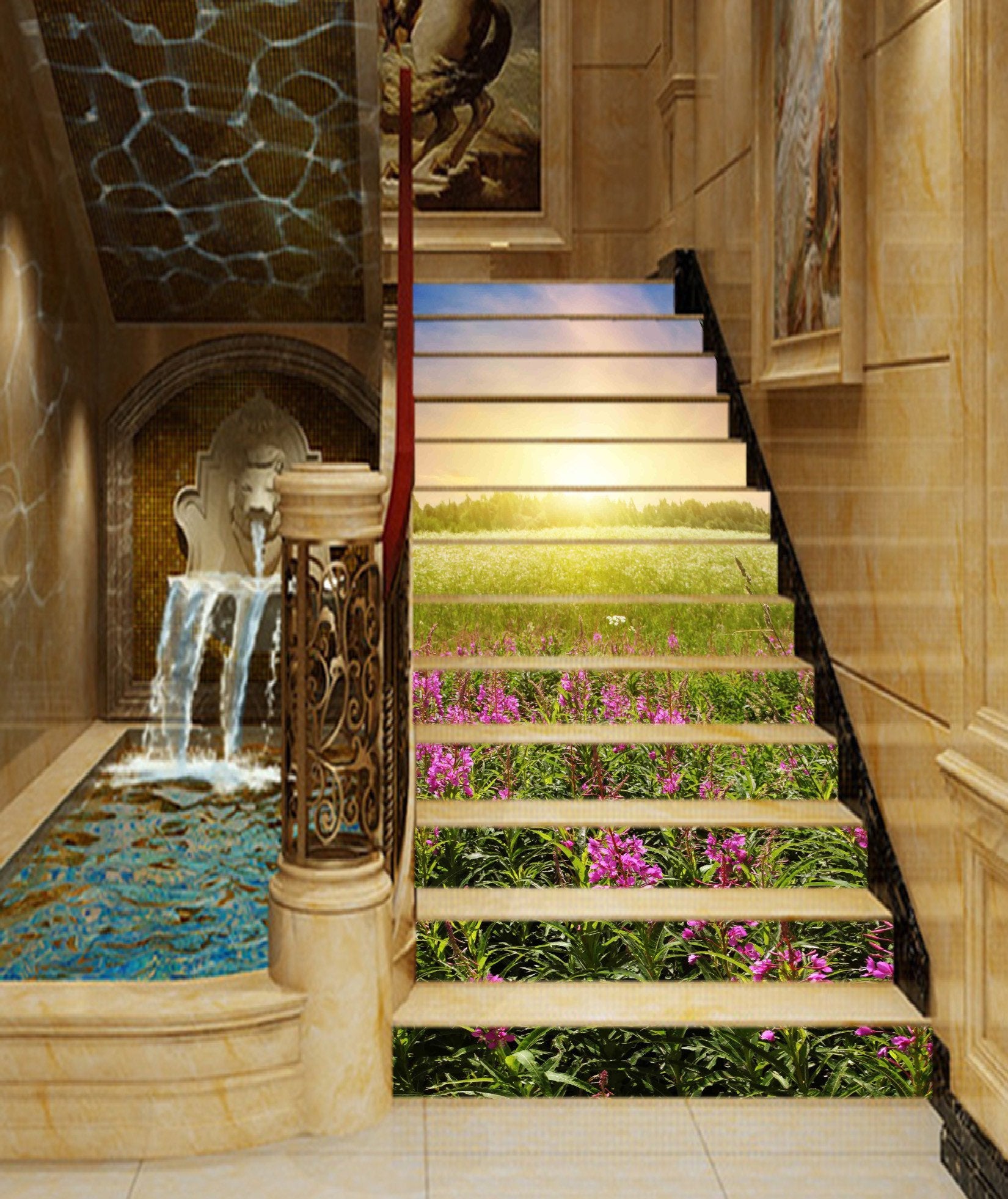 3D Flowers Sunshine 726 Stair Risers Wallpaper AJ Wallpaper 