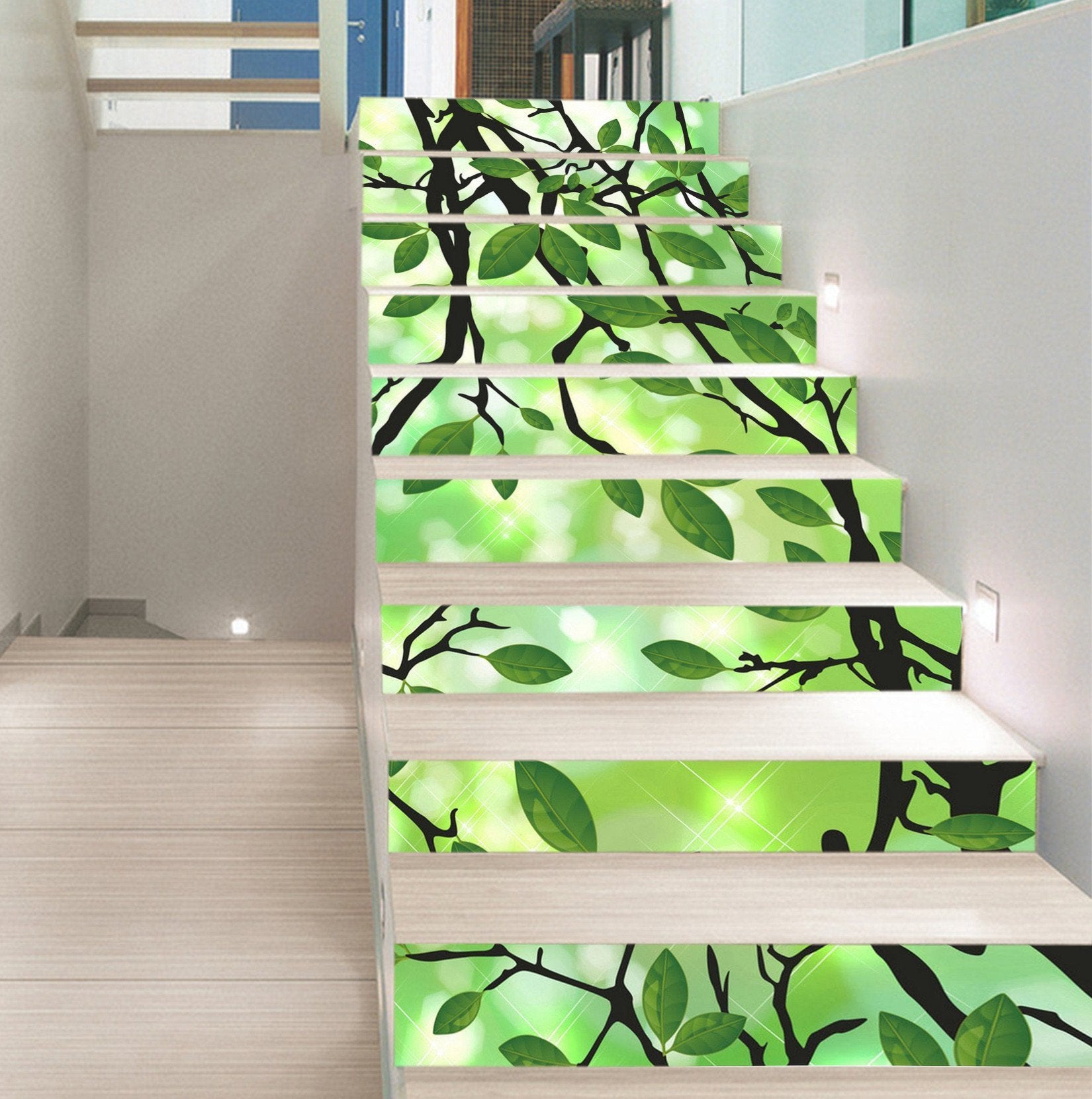 3D Green Branches 1523 Stair Risers Wallpaper AJ Wallpaper 