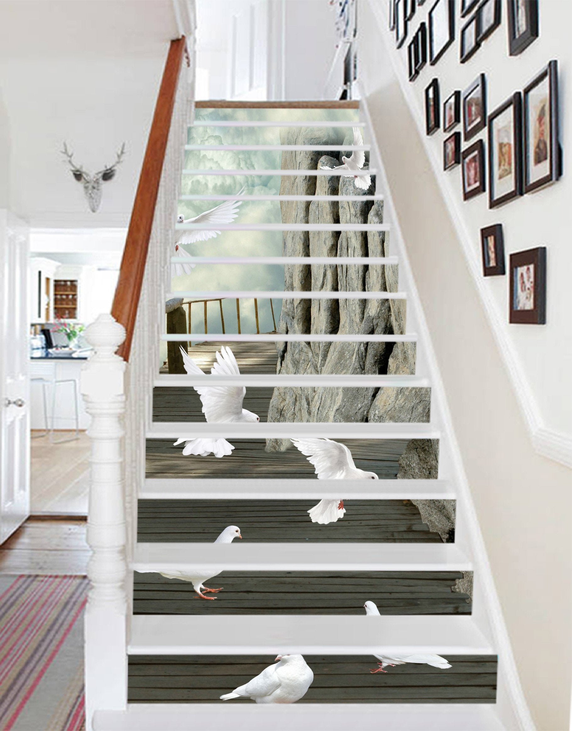 3D Wooden Road Birds 1287 Stair Risers Wallpaper AJ Wallpaper 