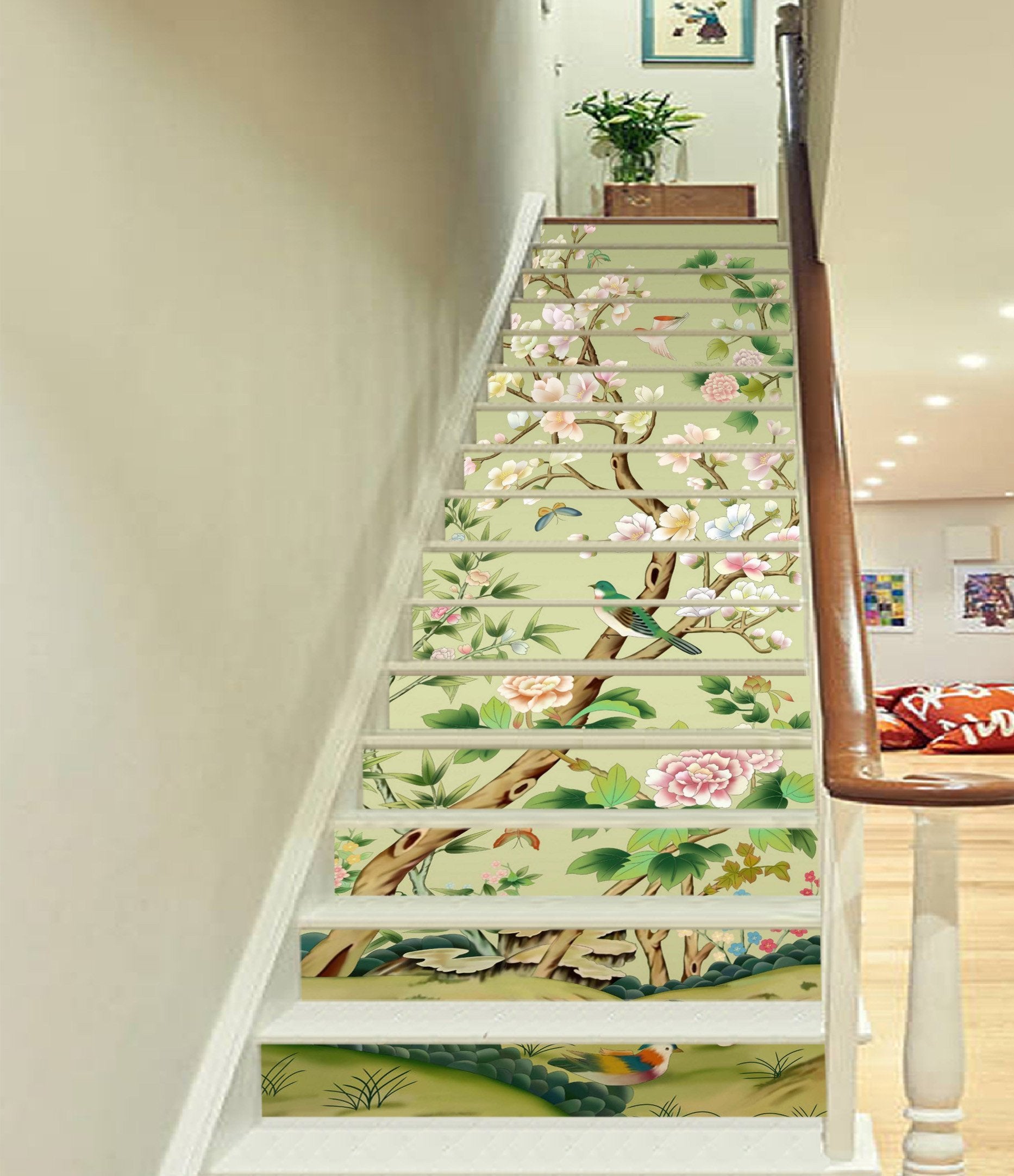 3D Flowers Tree Birds Butterflies 1525 Stair Risers Wallpaper AJ Wallpaper 