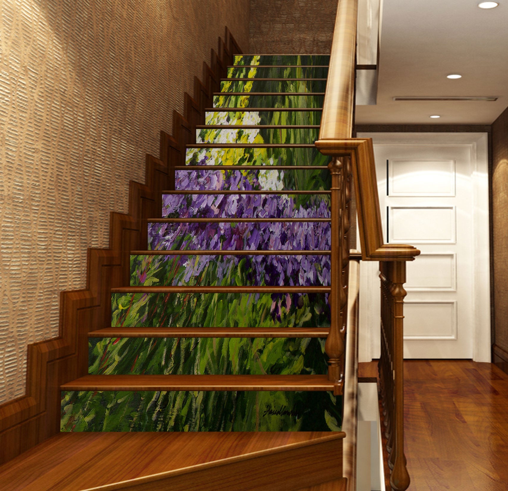 3D Purple Flower Bush Leaves 9048 Allan P. Friedlander Stair Risers