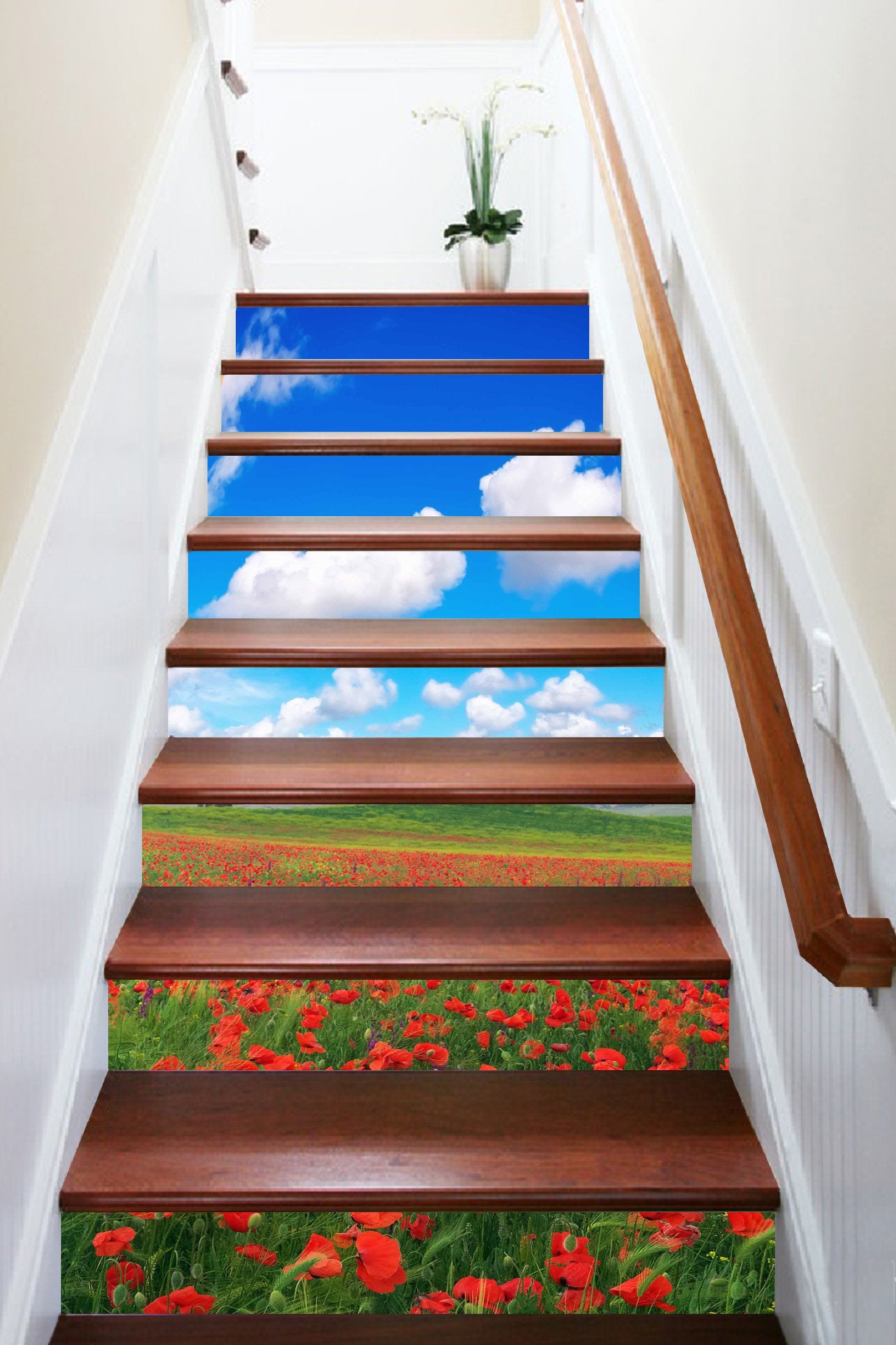 3D Flowers White Clouds 895 Stair Risers Wallpaper AJ Wallpaper 