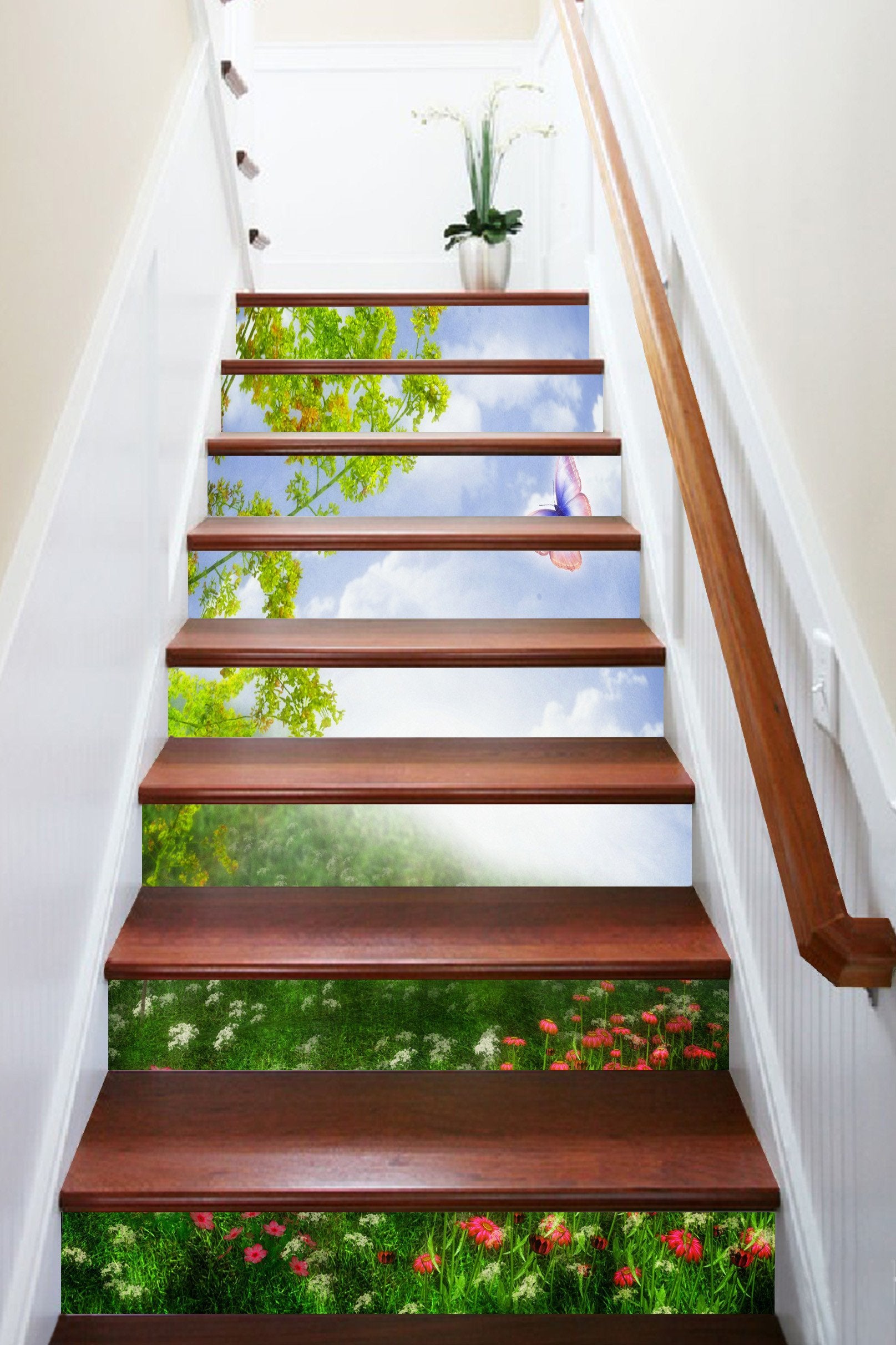 3D Flowers Butterfly 1270 Stair Risers Wallpaper AJ Wallpaper 