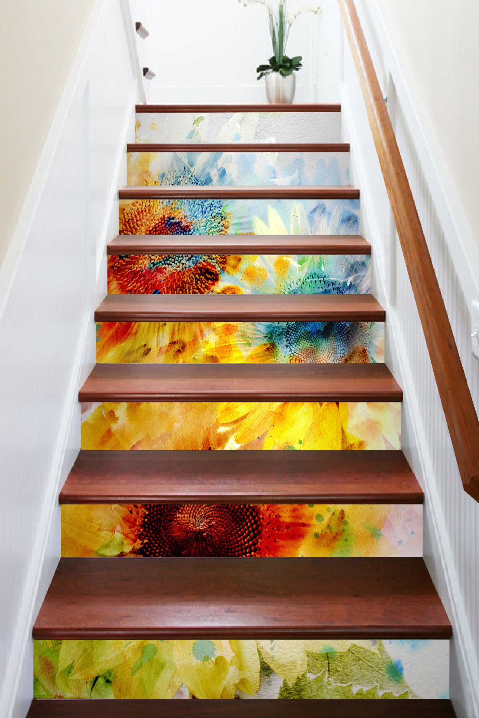 3D Oil Painting Sunflowers 205 Stair Risers