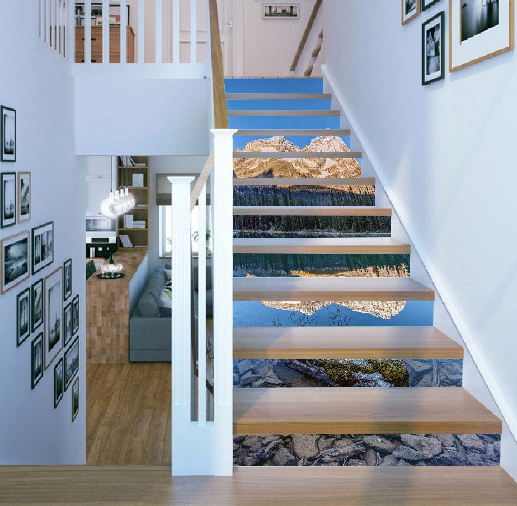 3D Mountain Forest Lake 862 Stair Risers Wallpaper AJ Wallpaper 