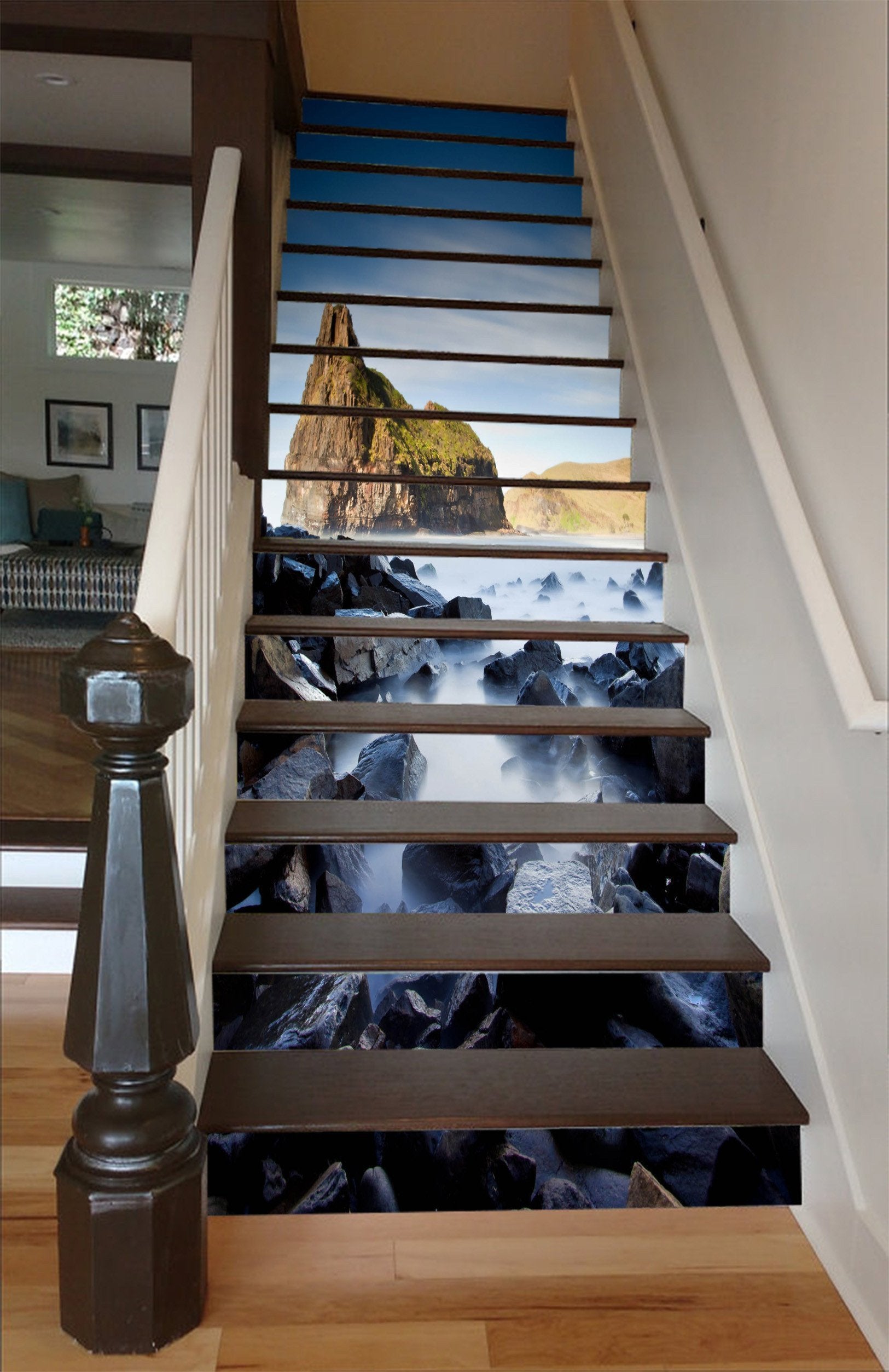 3D Misty Lake Stones 1556 Stair Risers Wallpaper AJ Wallpaper 
