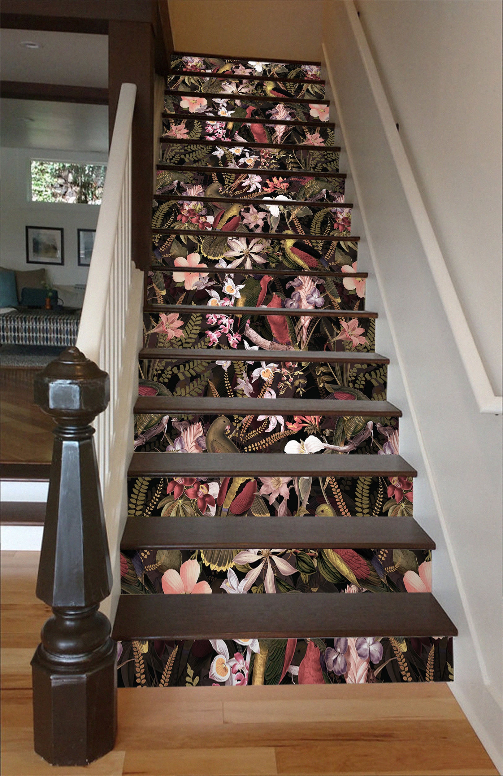 3D Brown Bird Flowers 103204 Uta Naumann Stair Risers