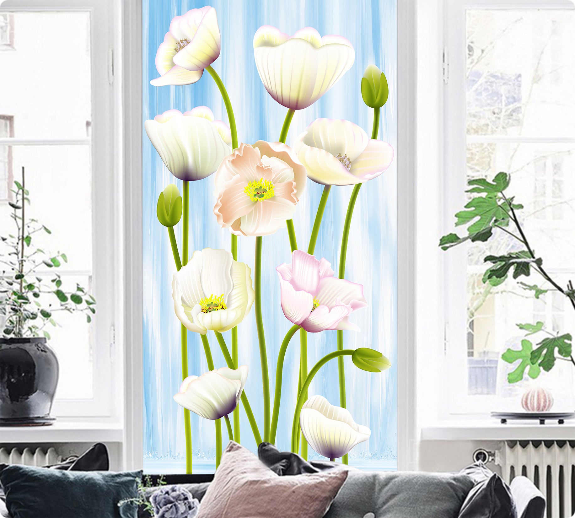 3D White Flowers 1535 Wall Murals