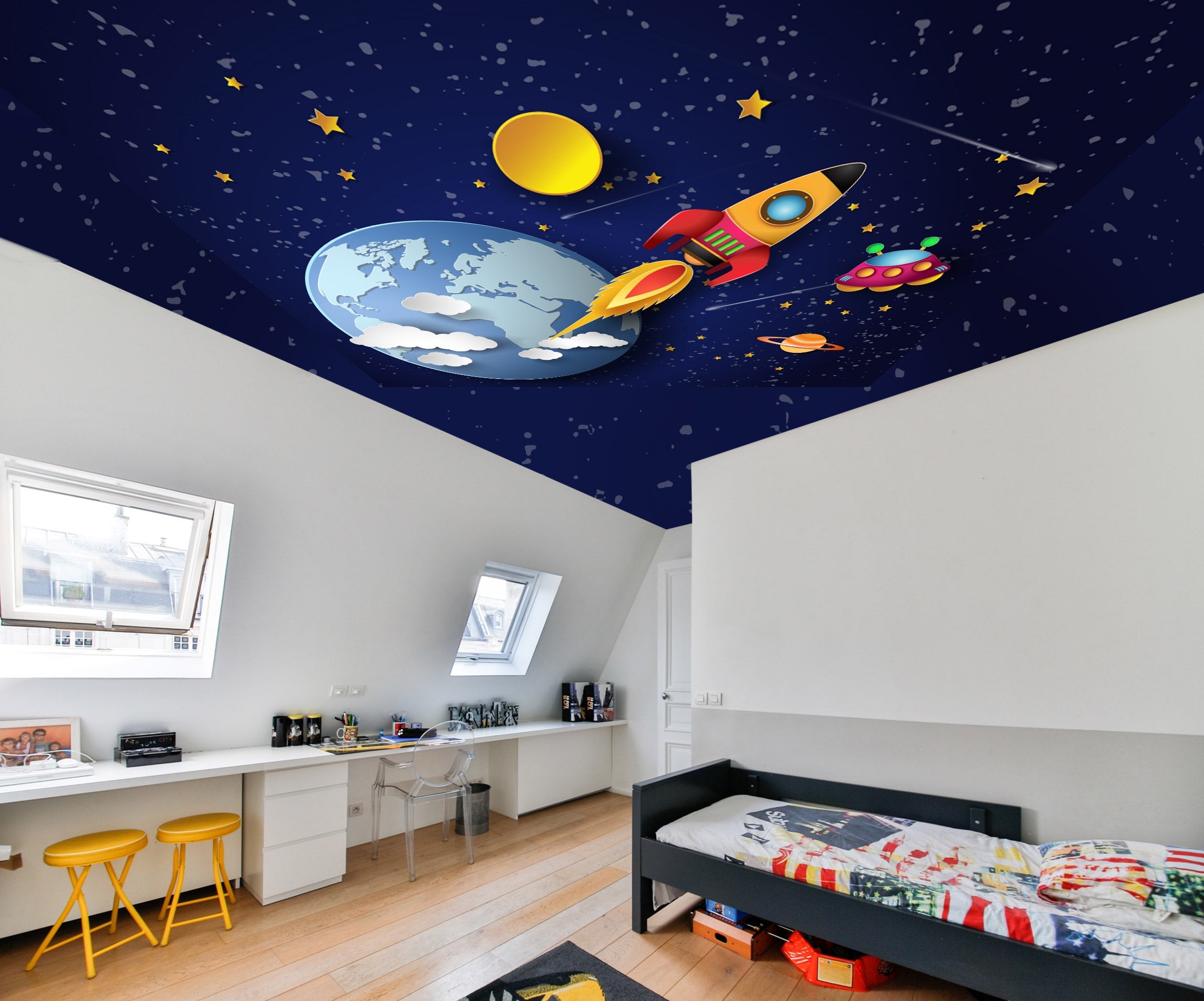 Sky and Space Theme Wallpaper for walls and ceilings, Blue