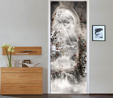 3D sunshine white clouds flower door mural Wallpaper AJ Wallpaper 