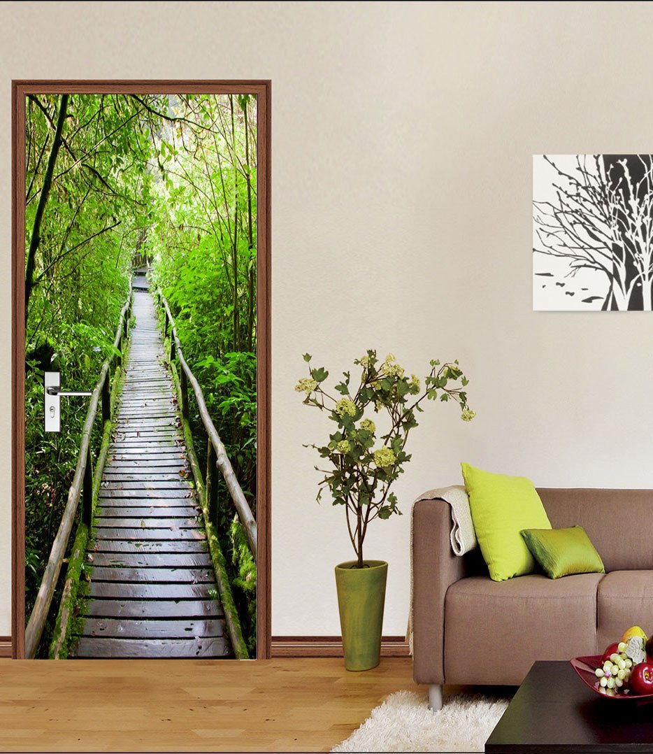 3D woods green plank bridge door mural Wallpaper AJ Wallpaper 