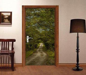 3D shady tree road door mural Wallpaper AJ Wallpaper 