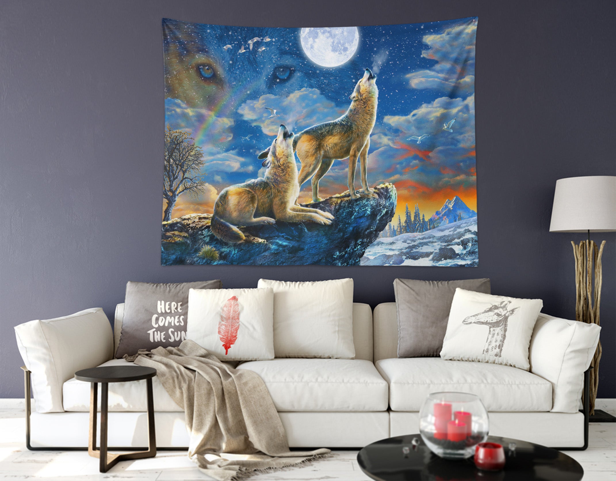 3D Moon Wolf Howling 728 Adrian Chesterman Tapestry Hanging Cloth Hang