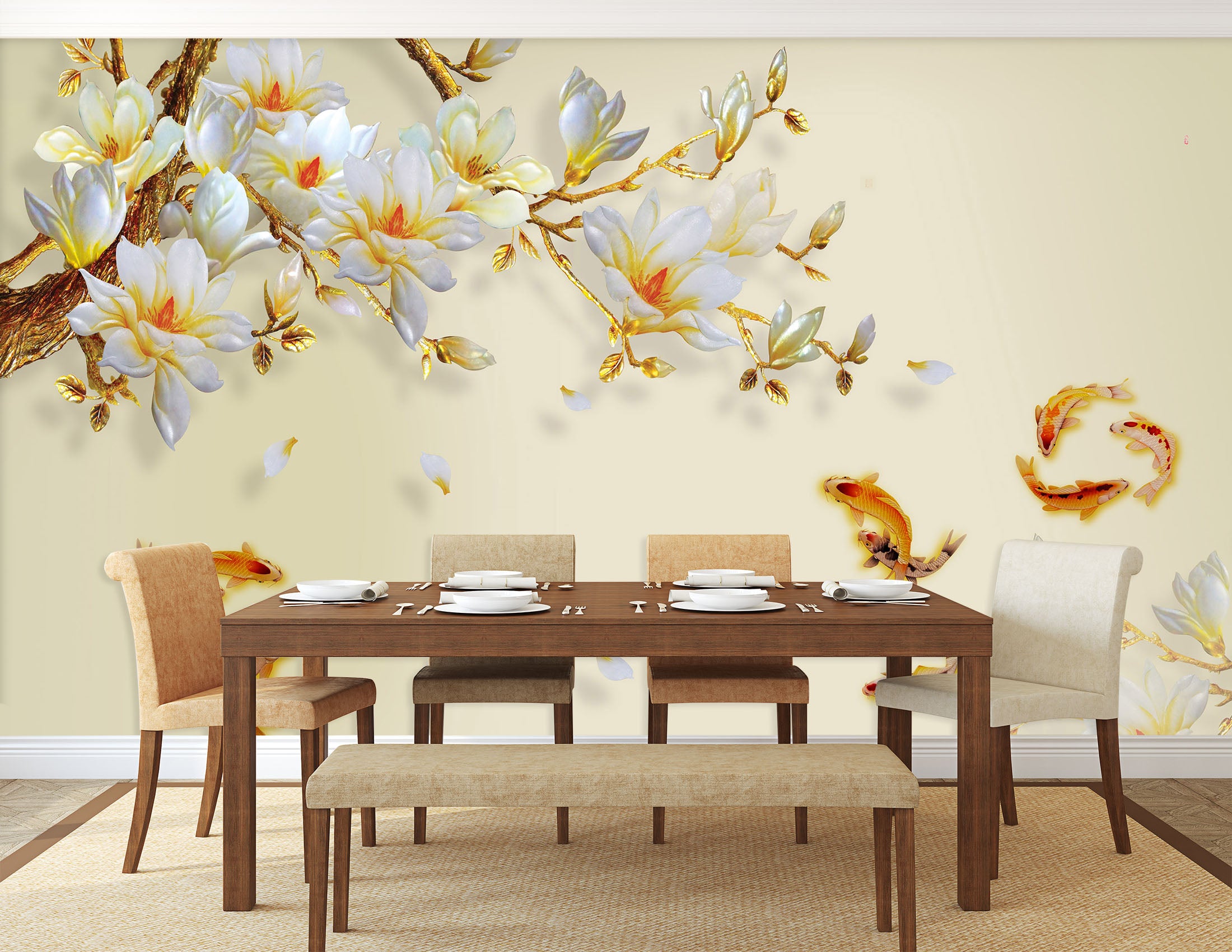 3D Flower Fish 1603 Wall Murals