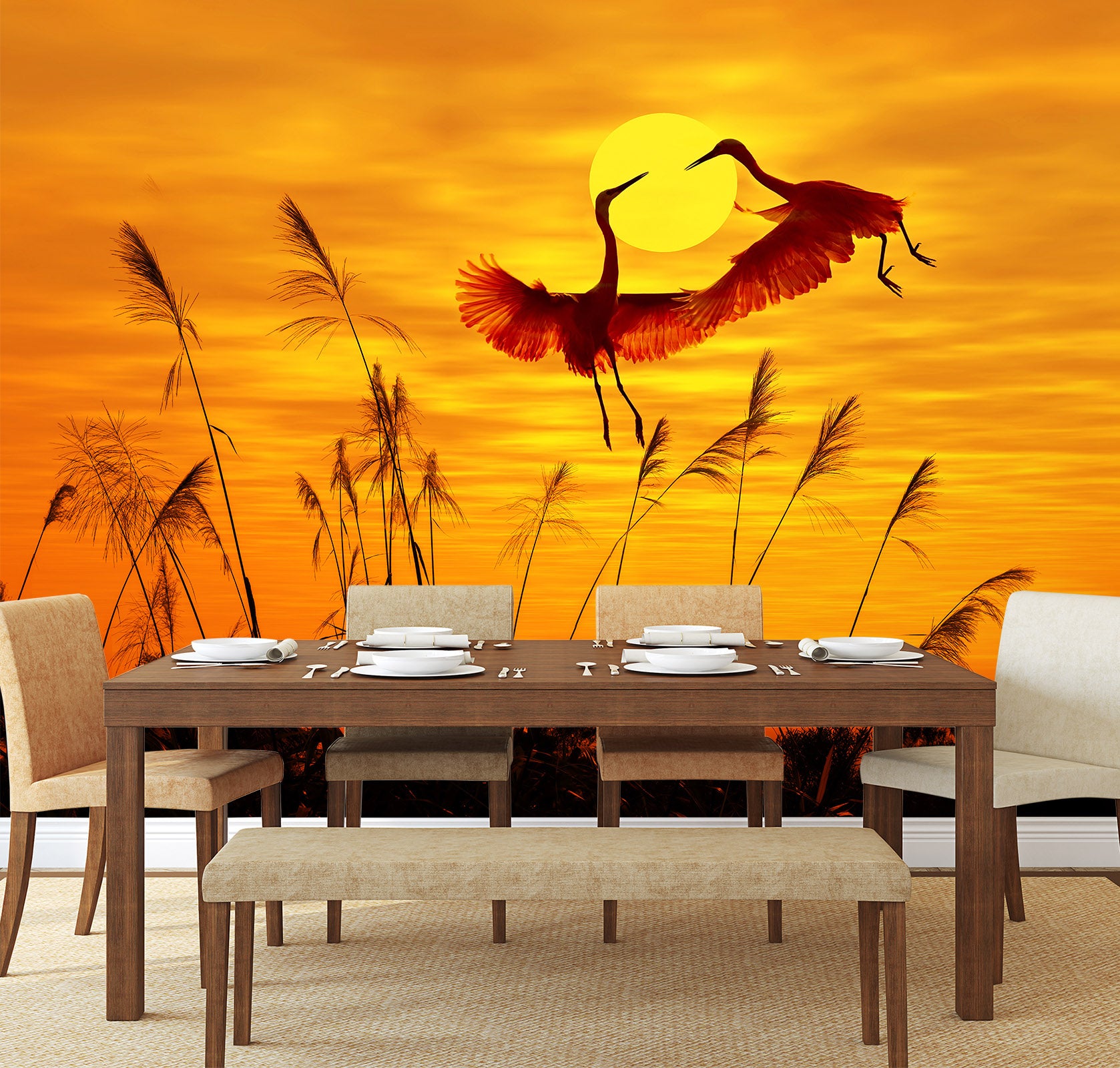 3D Sunset Crane 402 Wall Murals