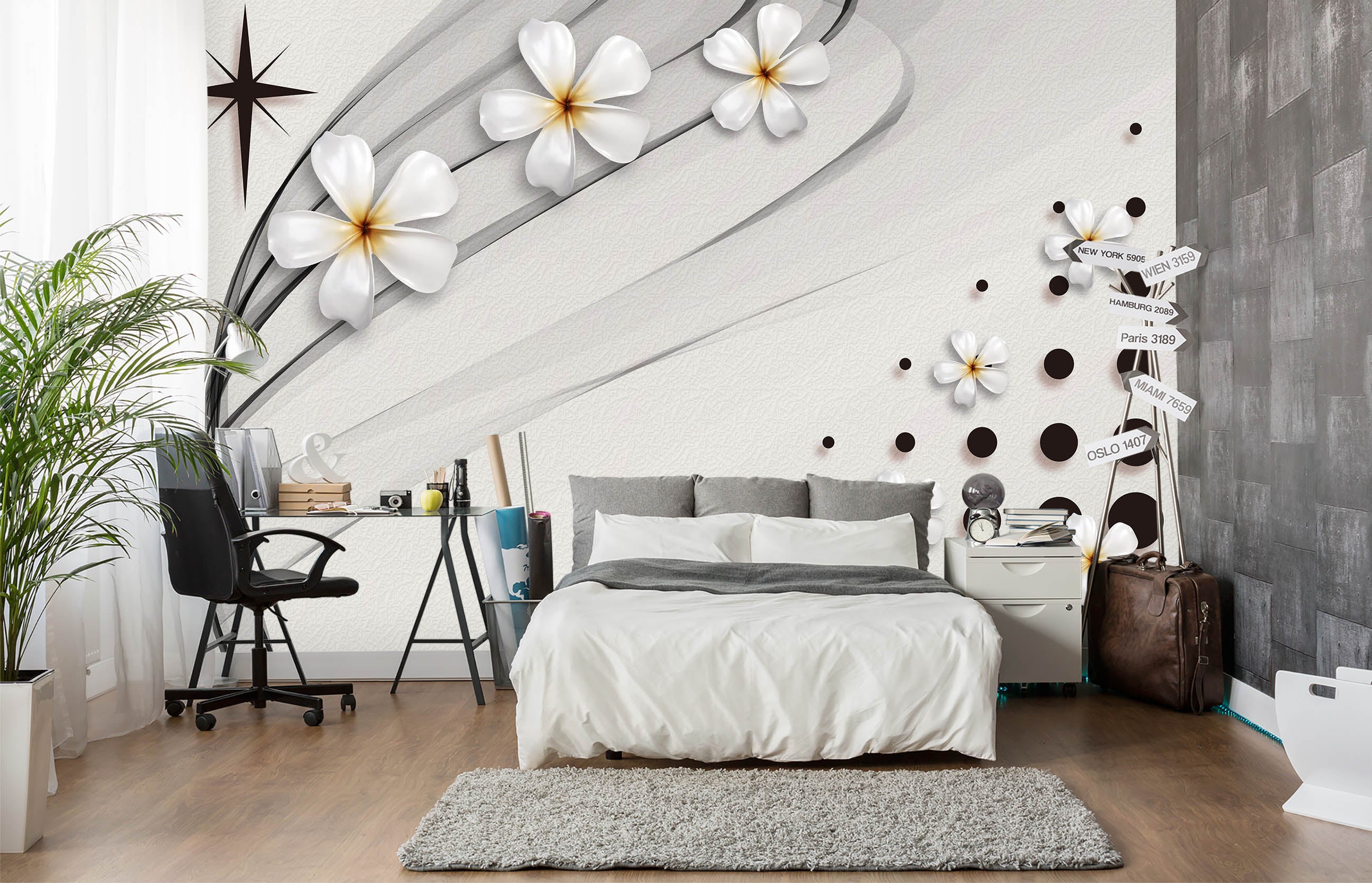 3D White Petals 1530 Wall Murals