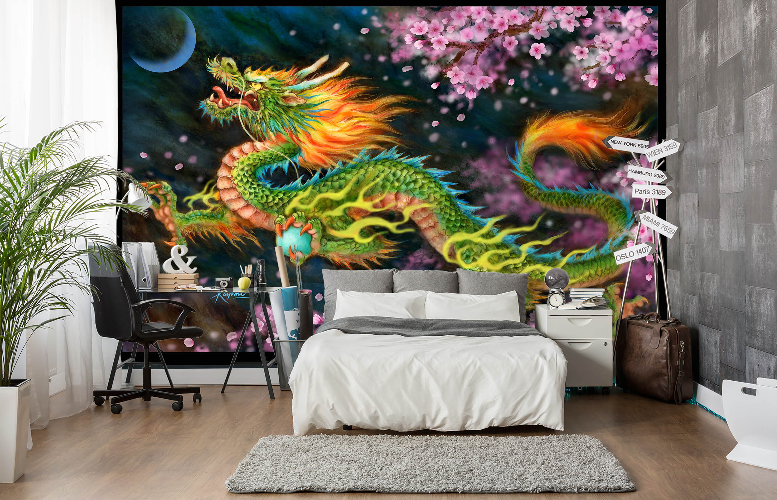 3D Peach Blossom Dragon 5520 Kayomi Harai Wall Mural Wall Murals