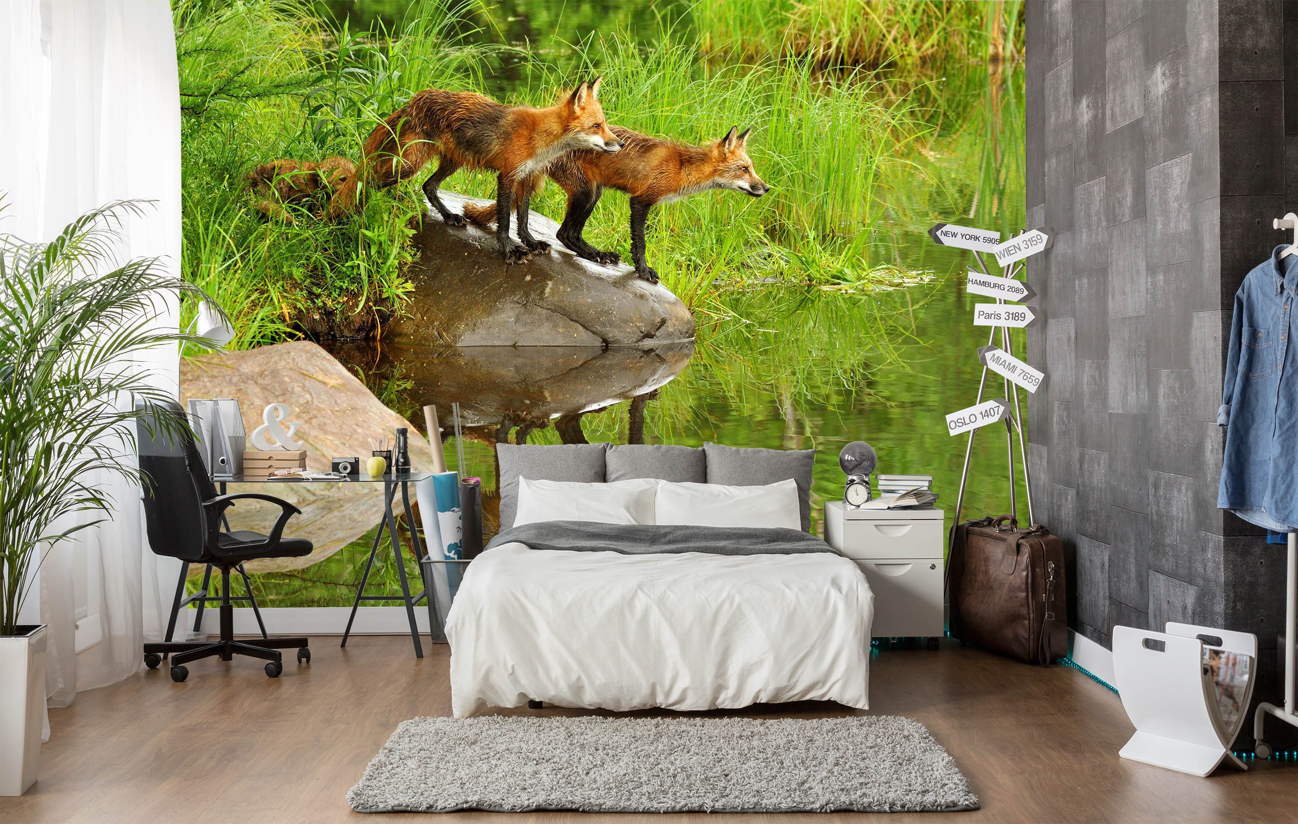 3D River Fox 2063 Wall Murals