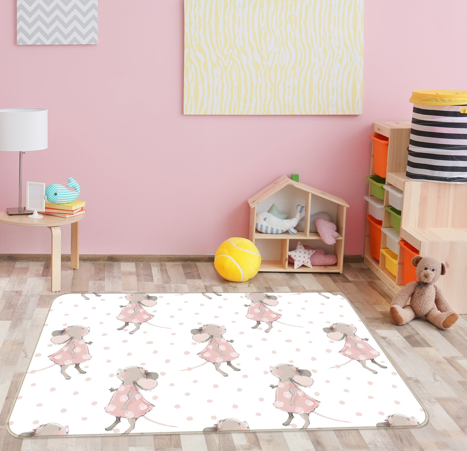 3D Pink Mouse 010 Uta Naumann Rug Non Slip Rug Mat