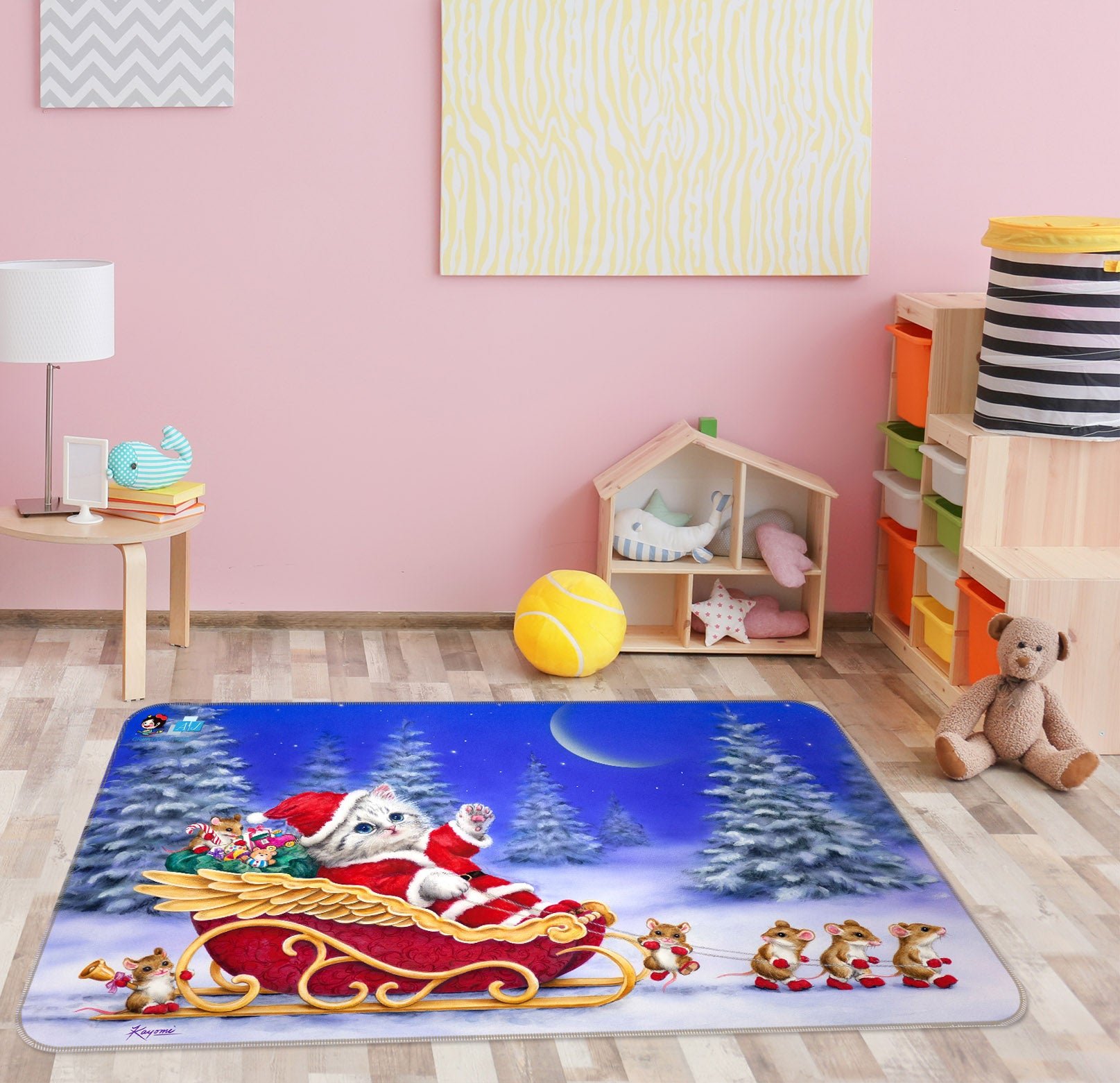 3D Christmas Cat Moon 5744 Kayomi Harai Rug Non Slip Rug Mat