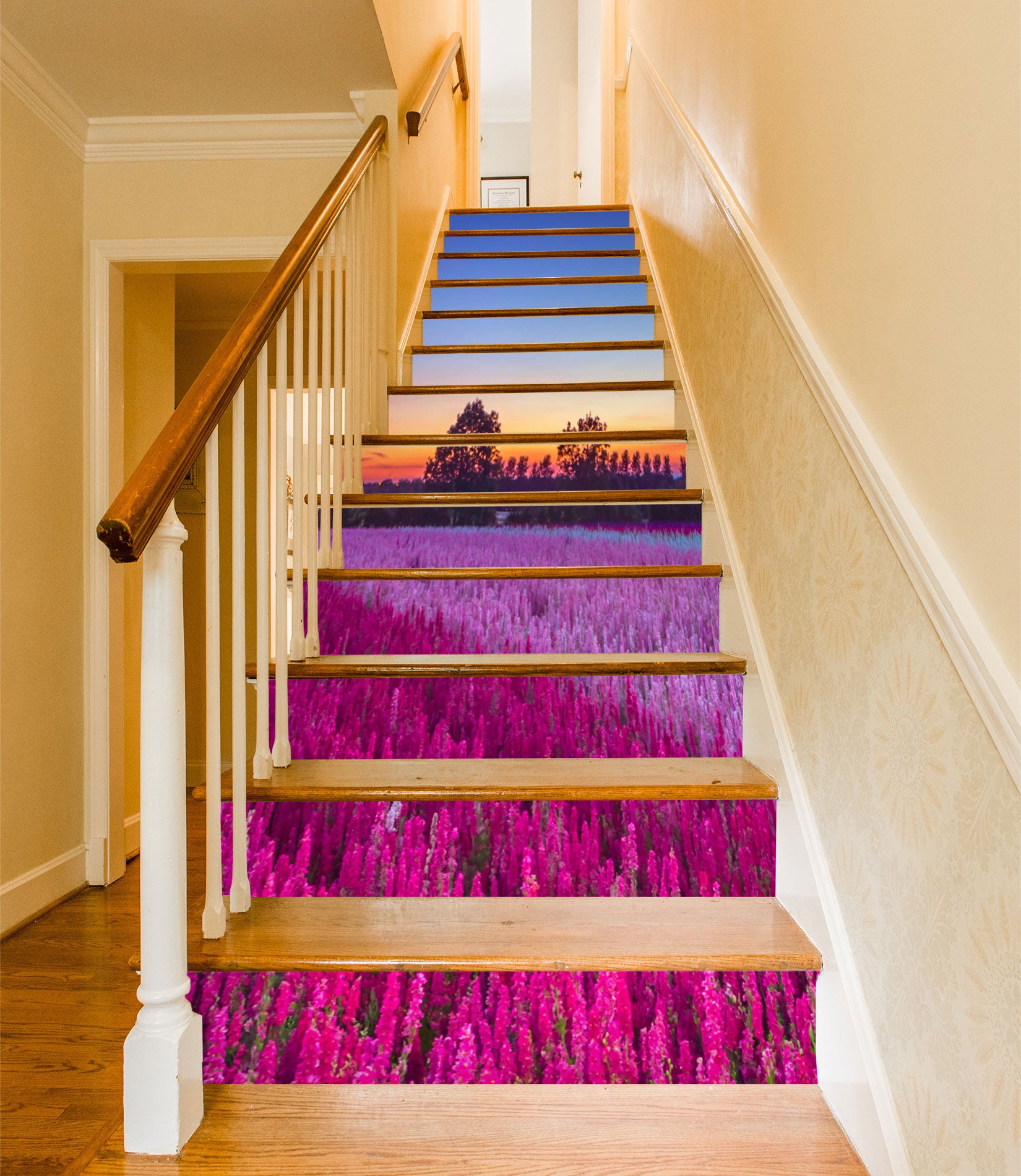 3D Pink Flower Field 10921 Assaf Frank Stair Risers