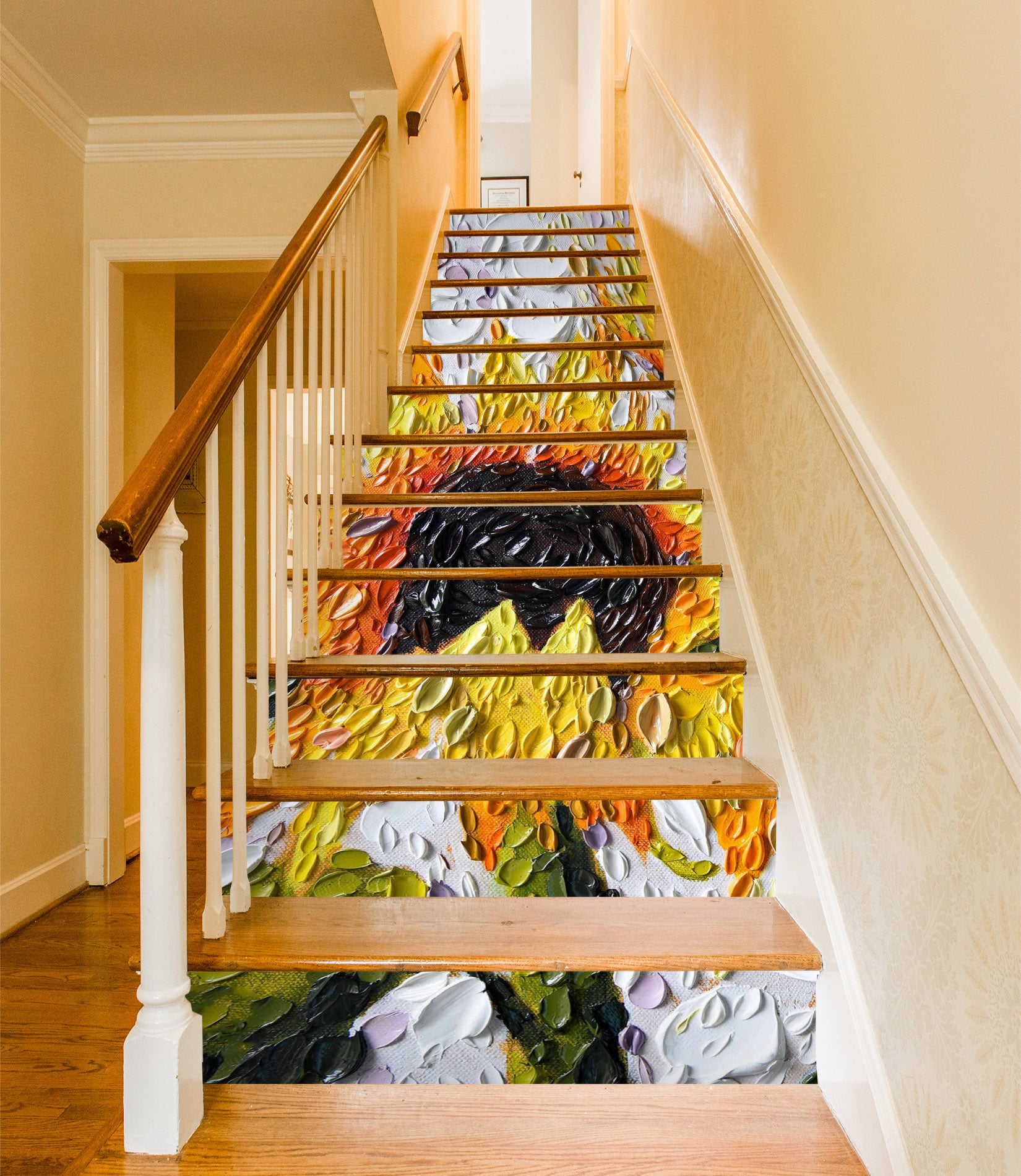 3D Sunflower Oil Painting 96143 Dena Tollefson Stair Risers