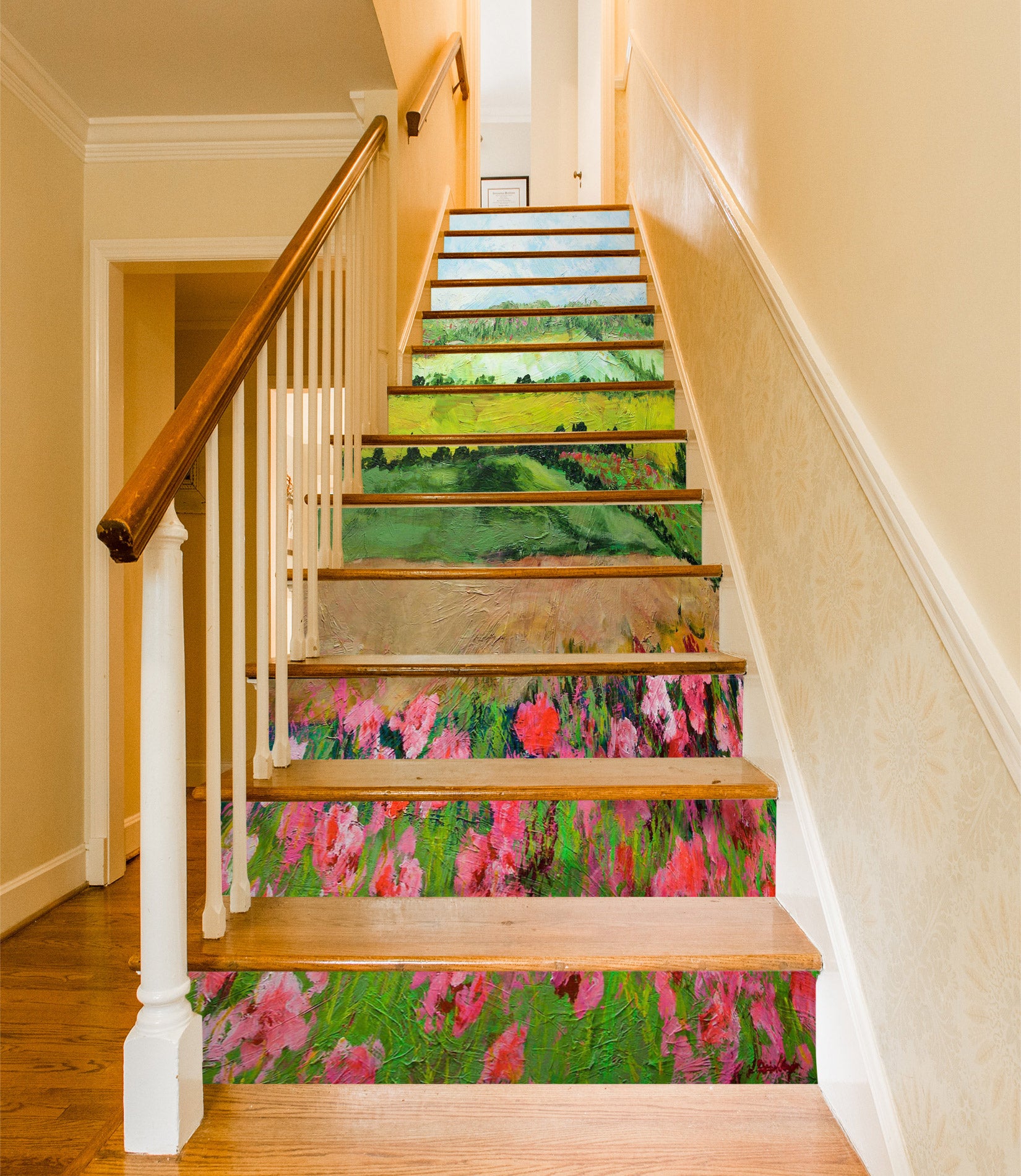 3D Pink Flower Lawn 9053 Allan P. Friedlander Stair Risers