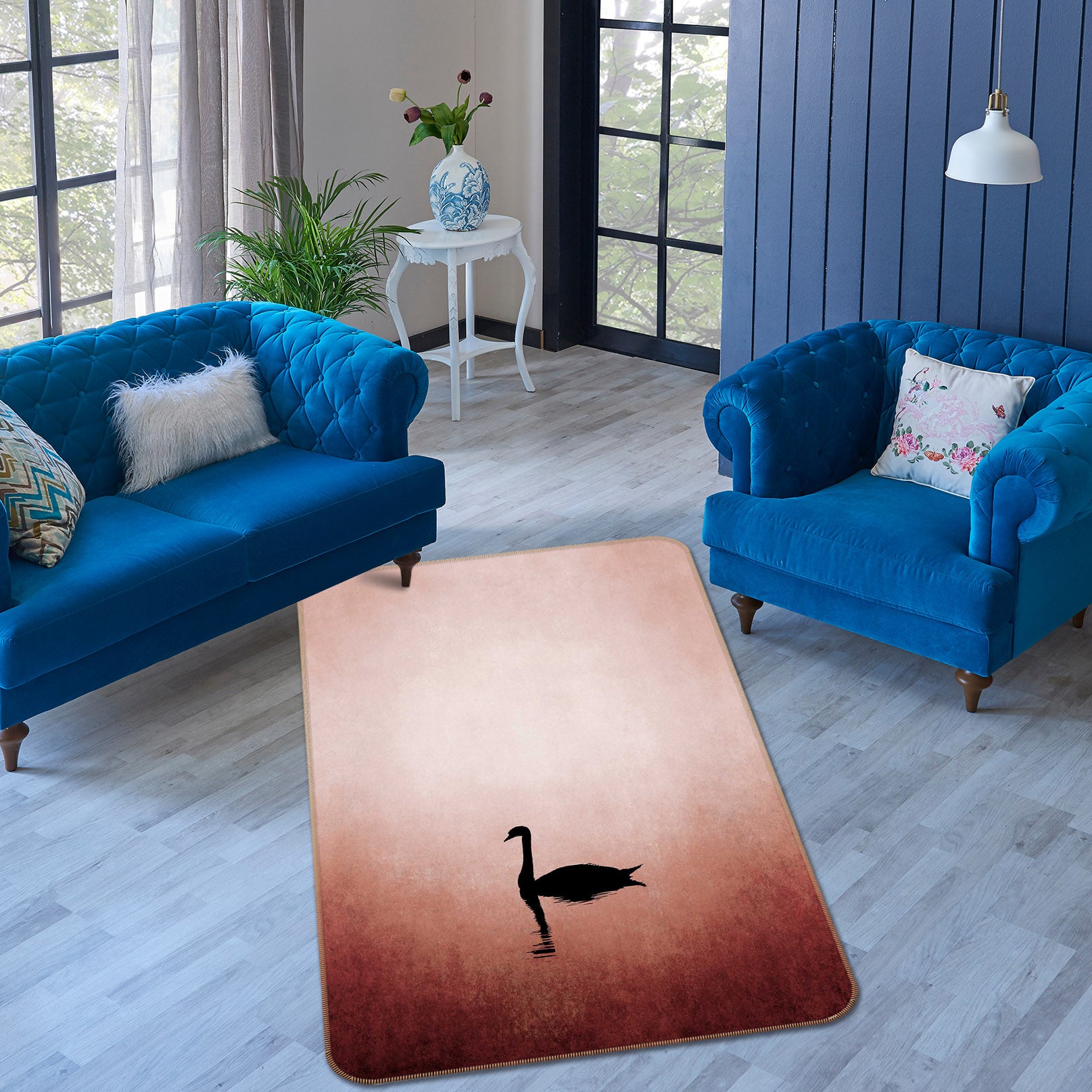 3D Swan Lake 1016 Boris Draschoff Rug Non Slip Rug Mat