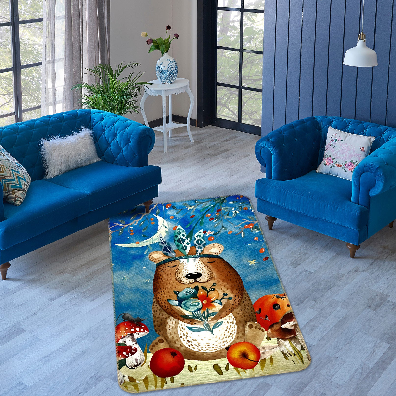 3D Moon Bear Apple 142 Uta Naumann Rug Non Slip Rug Mat