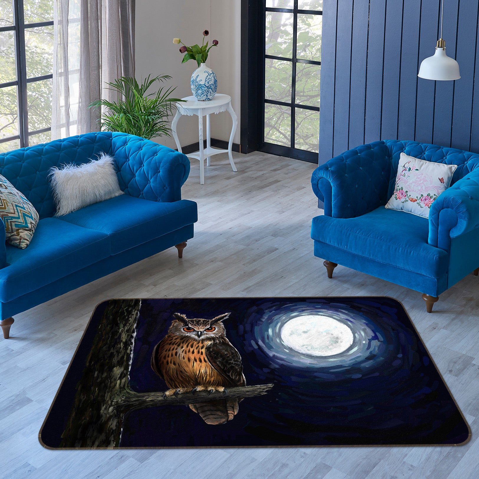 3D Moon Owl 126 Animal Non Slip Rug Mat