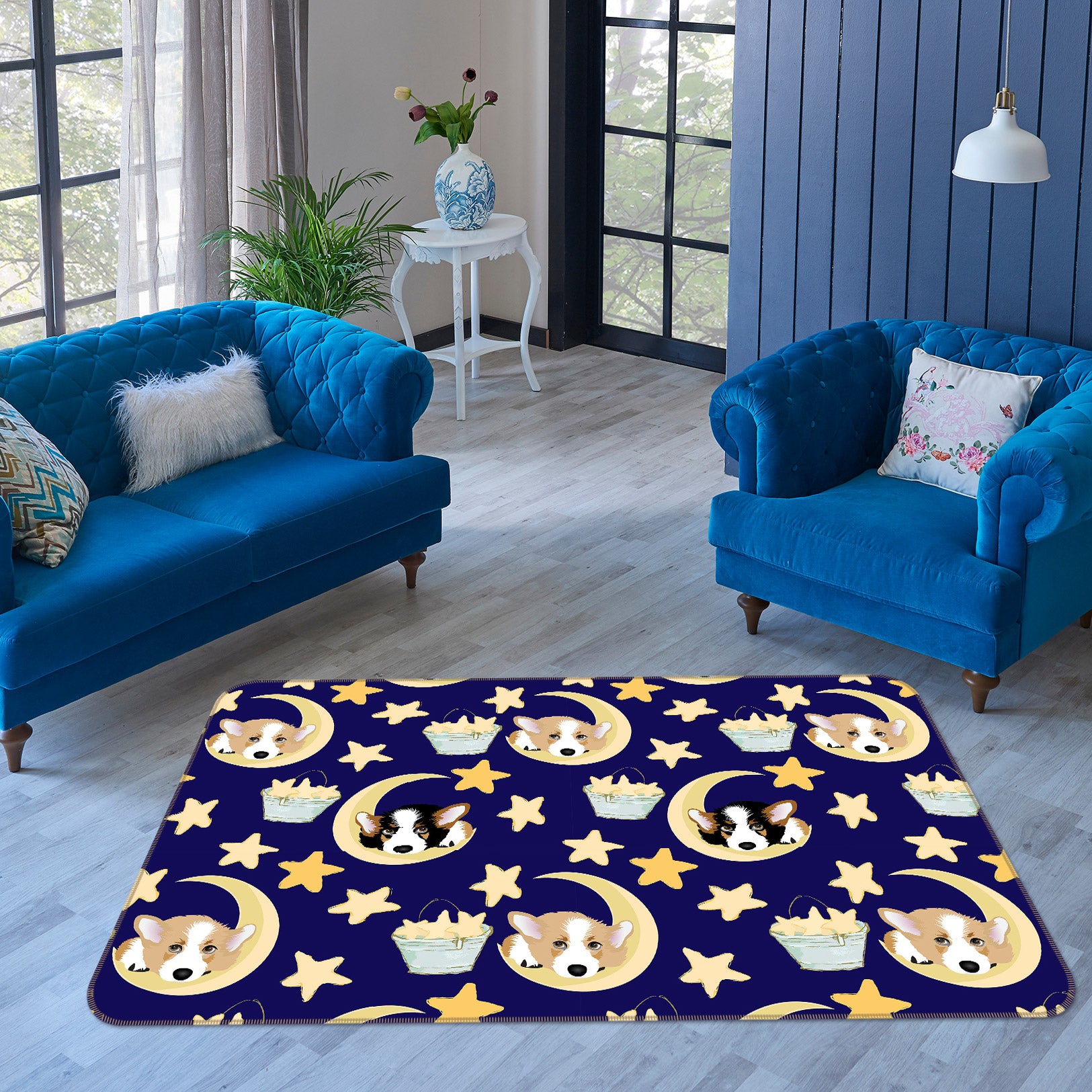 3D Moon Star Puppy 001 Uta Naumann Rug Non Slip Rug Mat